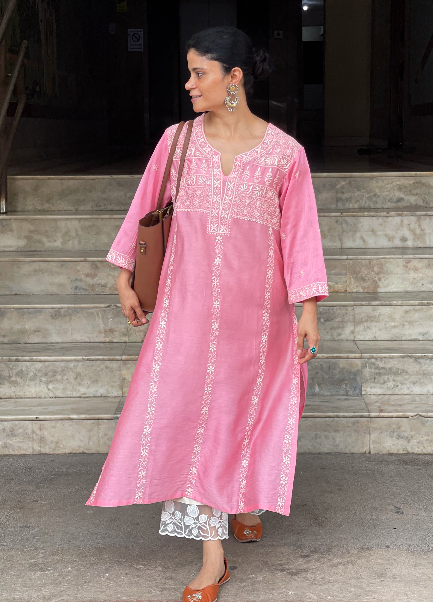 Handembroidered Chikankari Chanderi silk Kurta