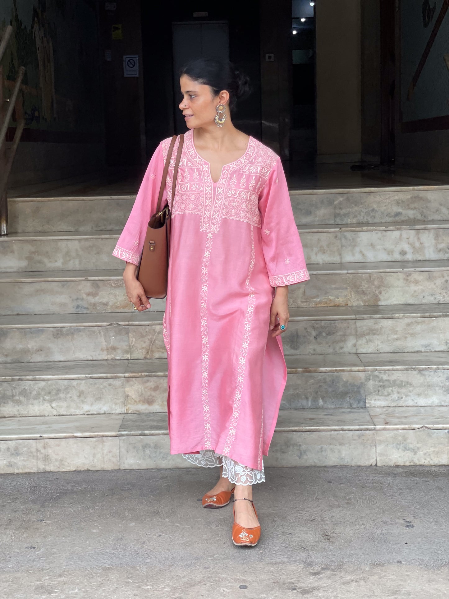 Handembroidered Chikankari Chanderi silk Kurta