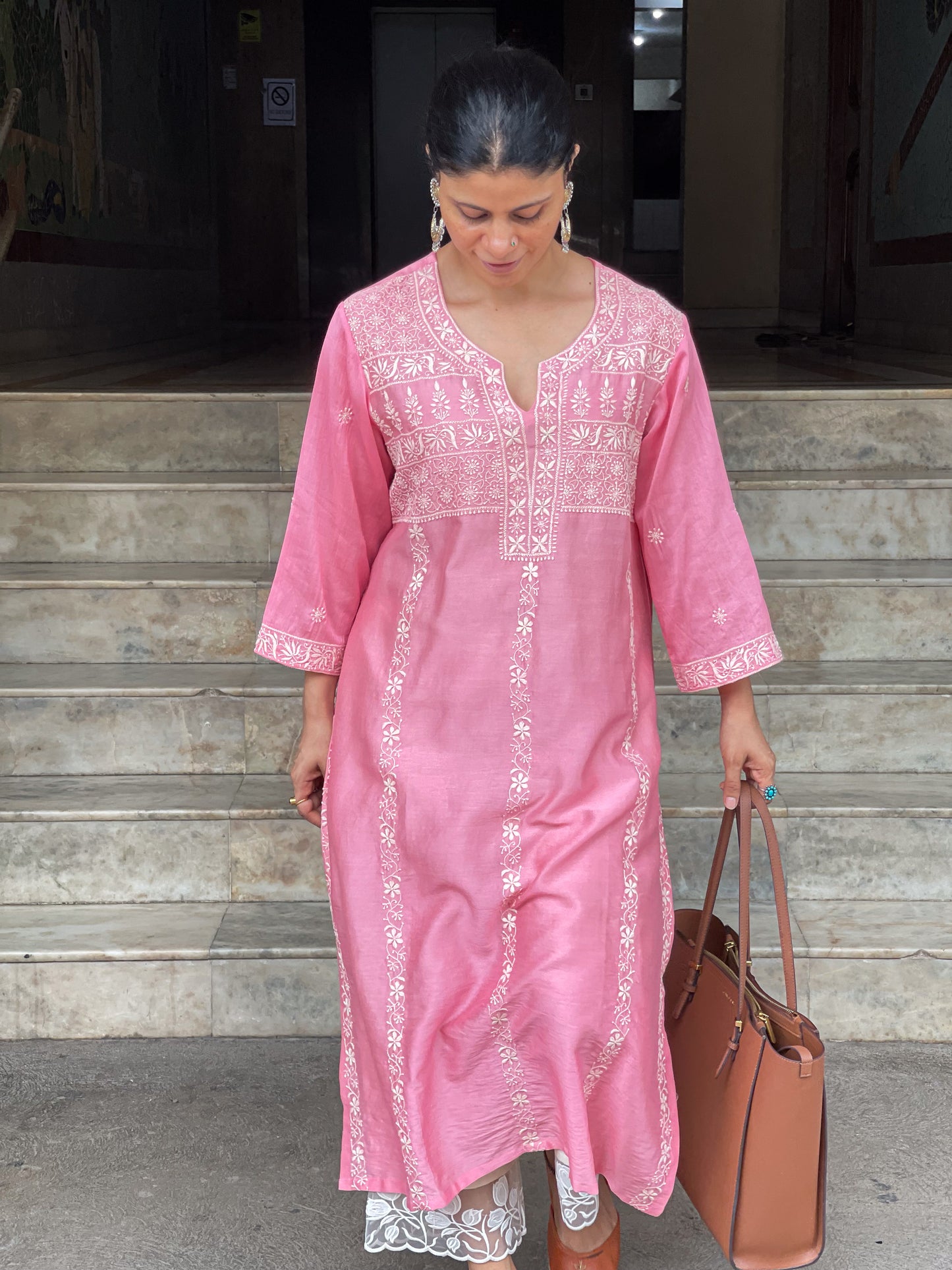 Handembroidered Chikankari Chanderi silk Kurta