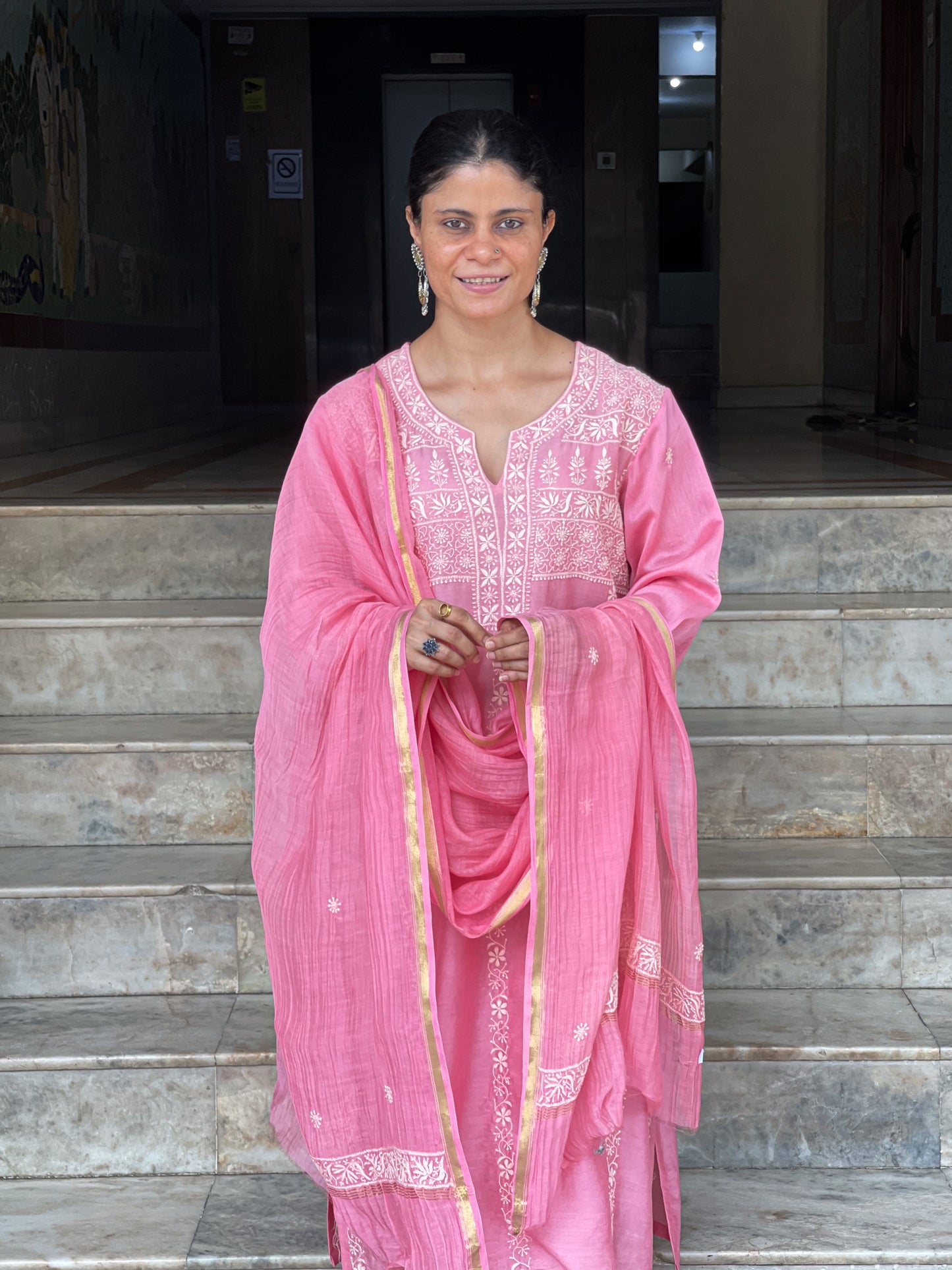Chanderi Silk Handembroidered Chikankari Dupatta