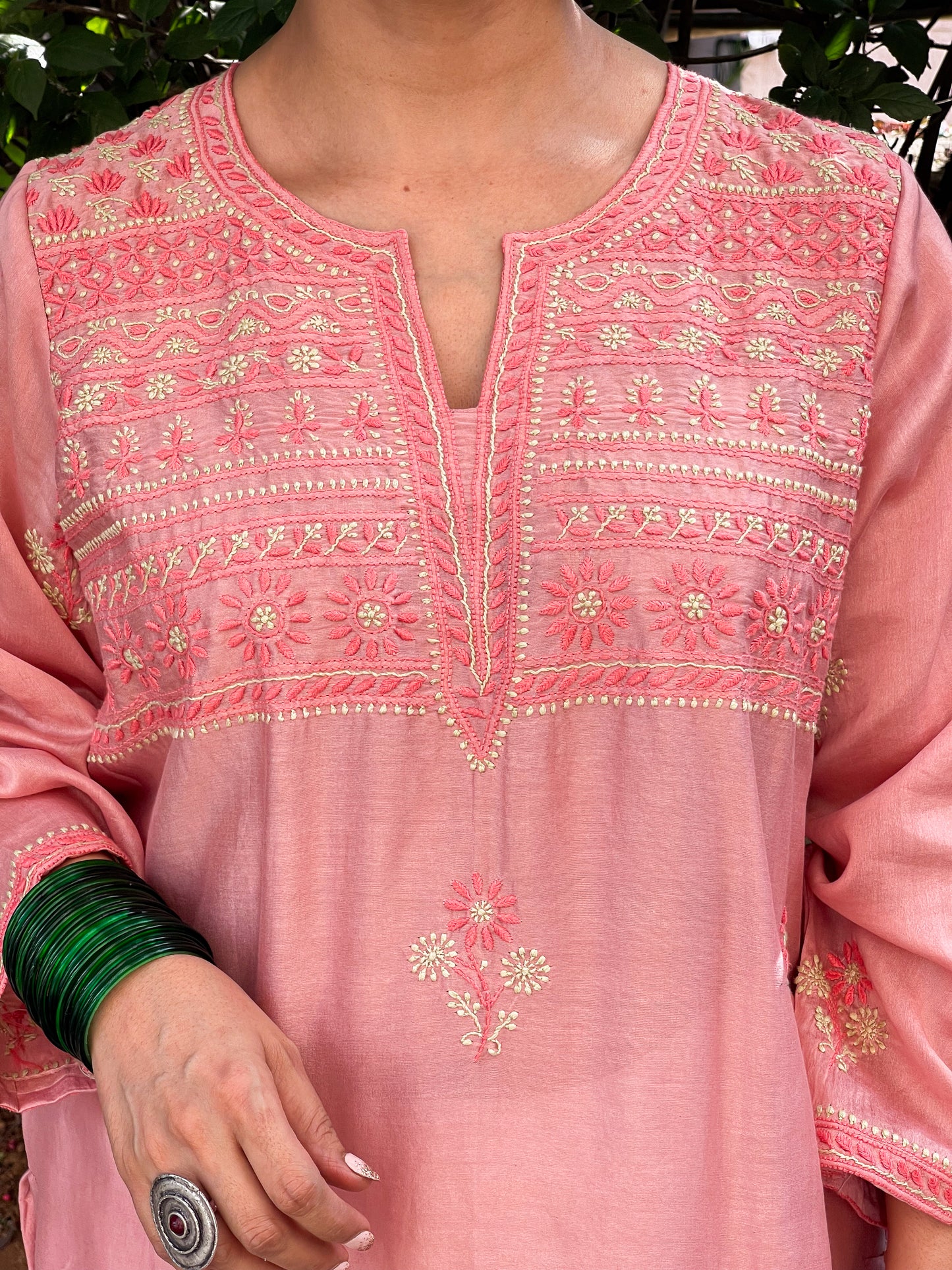 Handembroidered Chikankari Chanderi Silk Kurta With Dupatta