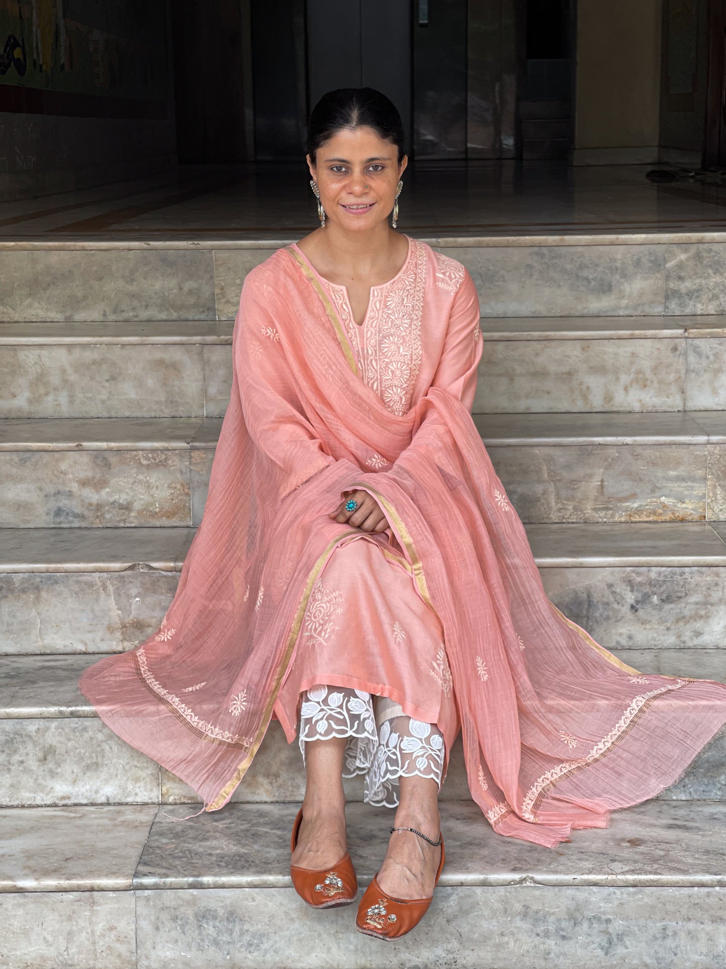 Chanderi Silk Handembroidered Chikankari Dupatta
