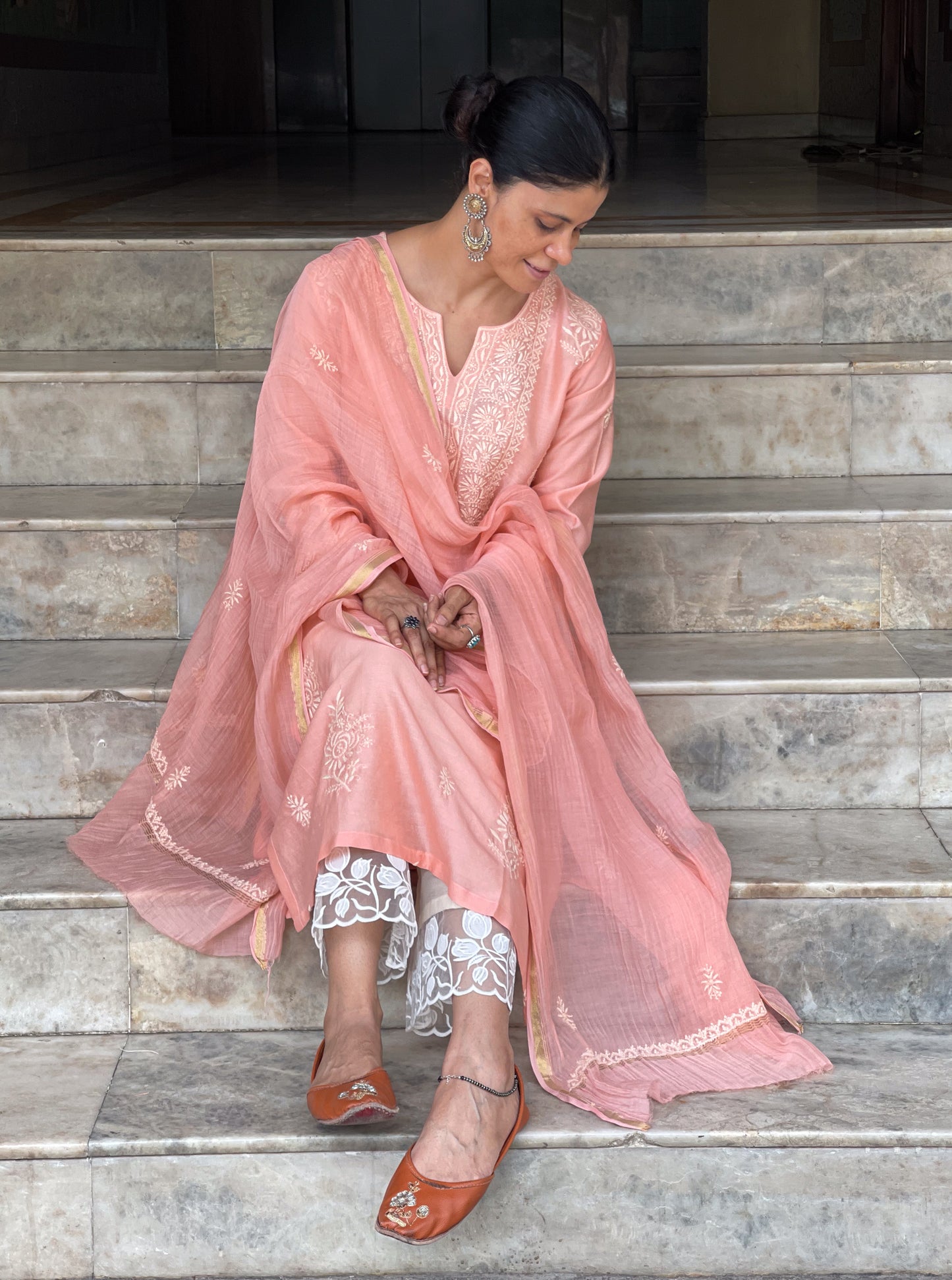 Chanderi Silk Handembroidered Chikankari Dupatta
