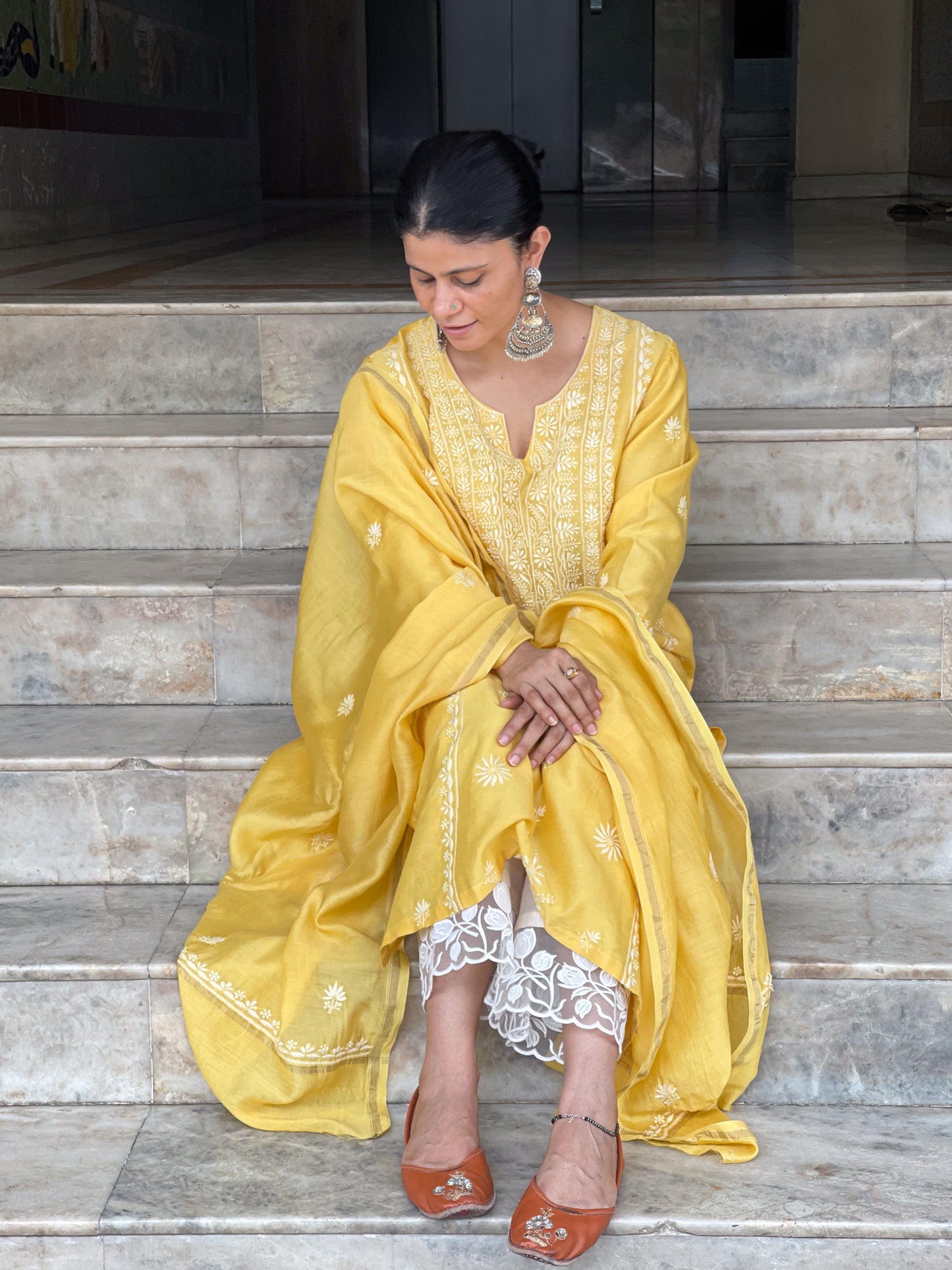 Chanderi Silk Handembroidered Chikankari Dupatta