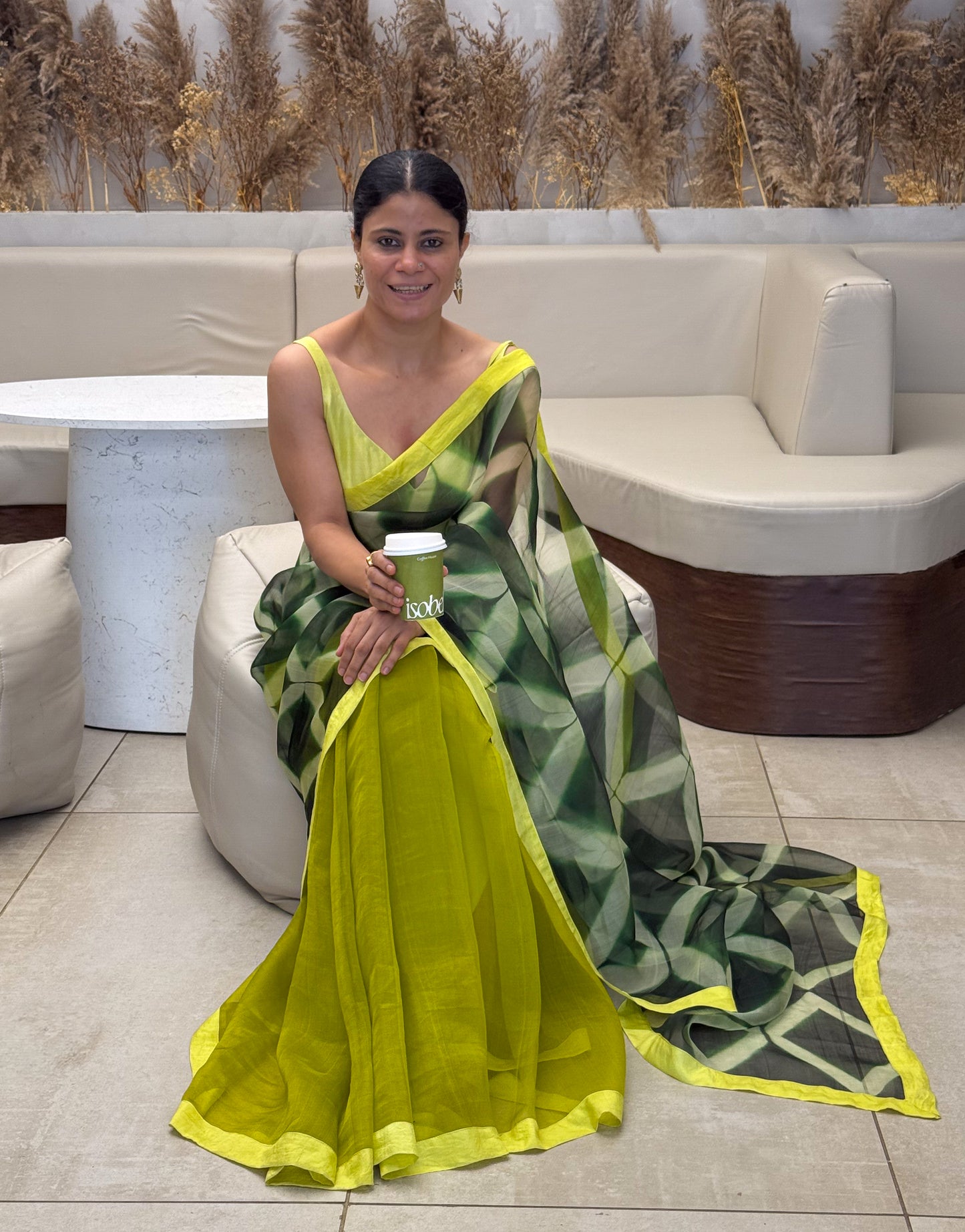 Handloom Organza Silk Saree in Handmade Itajime Shibori With Mulberry Silk Borders