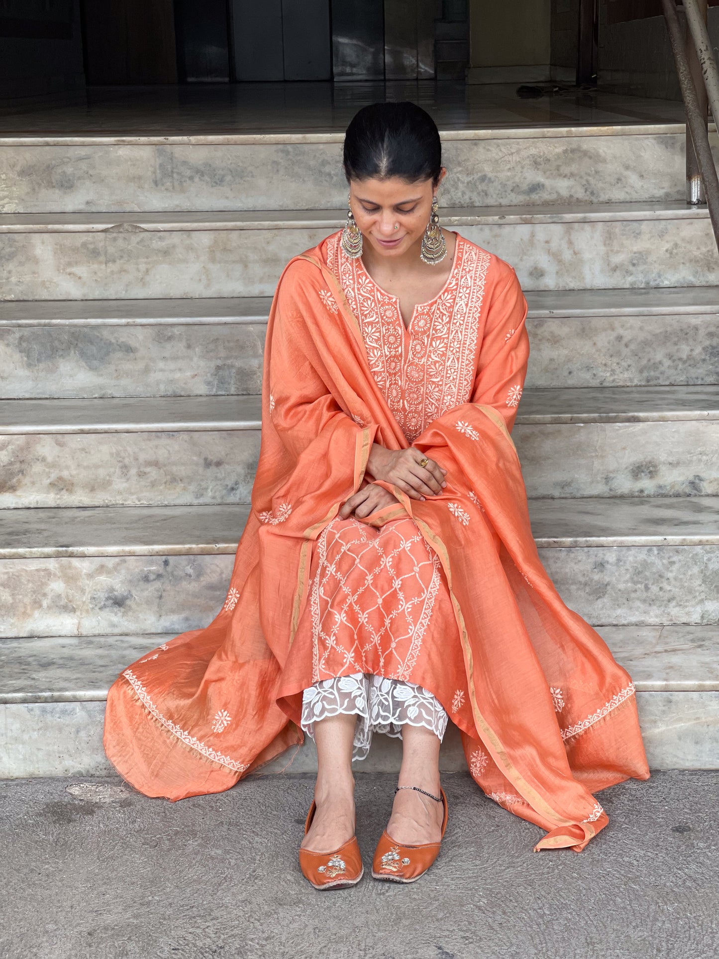 Chanderi Silk Handembroidered Chikankari Dupatta