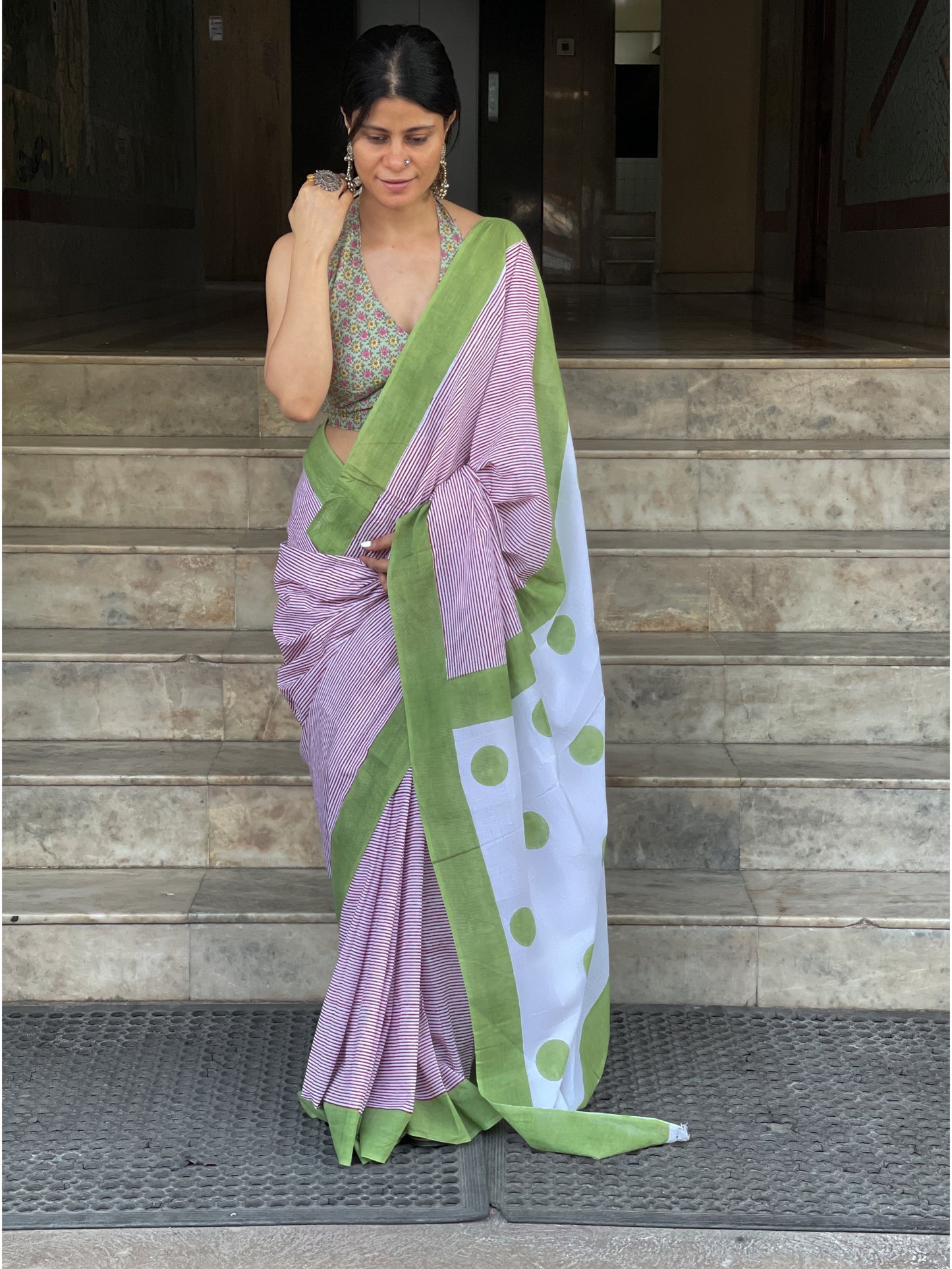 Handloom Cotton Sarees in handblock printed.