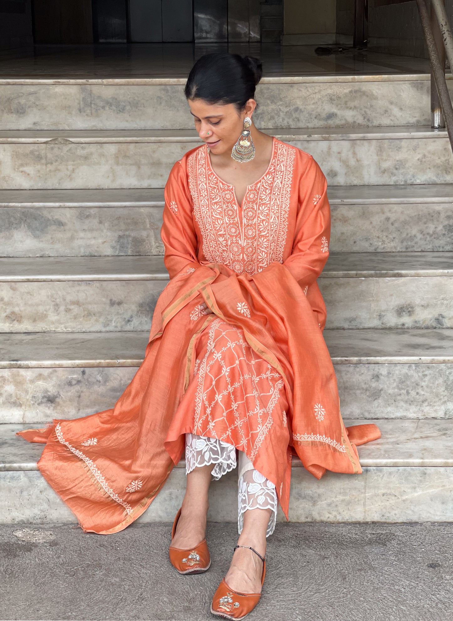 Chanderi Silk Handembroidered Chikankari Dupatta