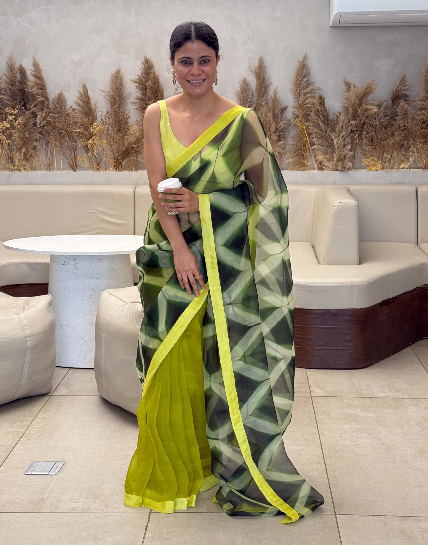 Handloom Organza Silk Saree in Handmade Itajime Shibori With Mulberry Silk Borders