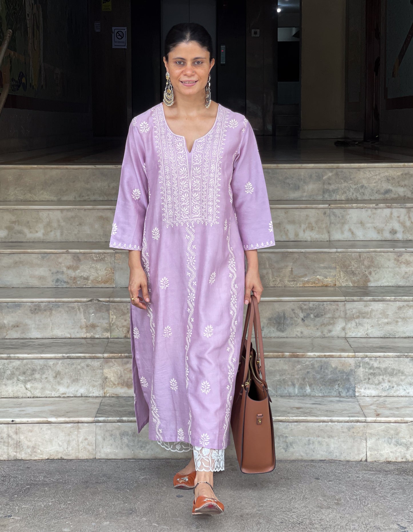 Handembroidered Chikankari Chanderi silk Kurta
