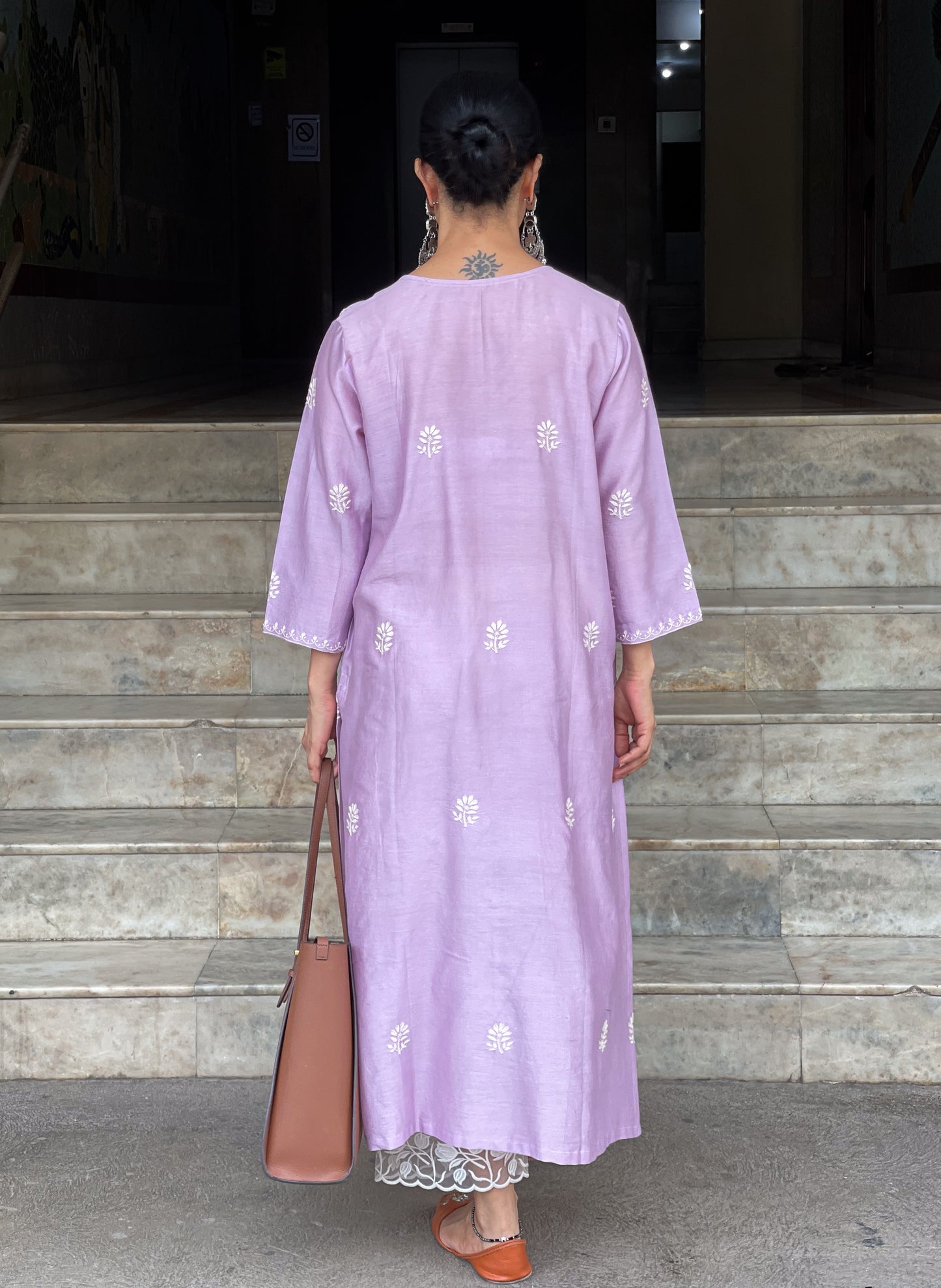 Handembroidered Chikankari Chanderi silk Kurta
