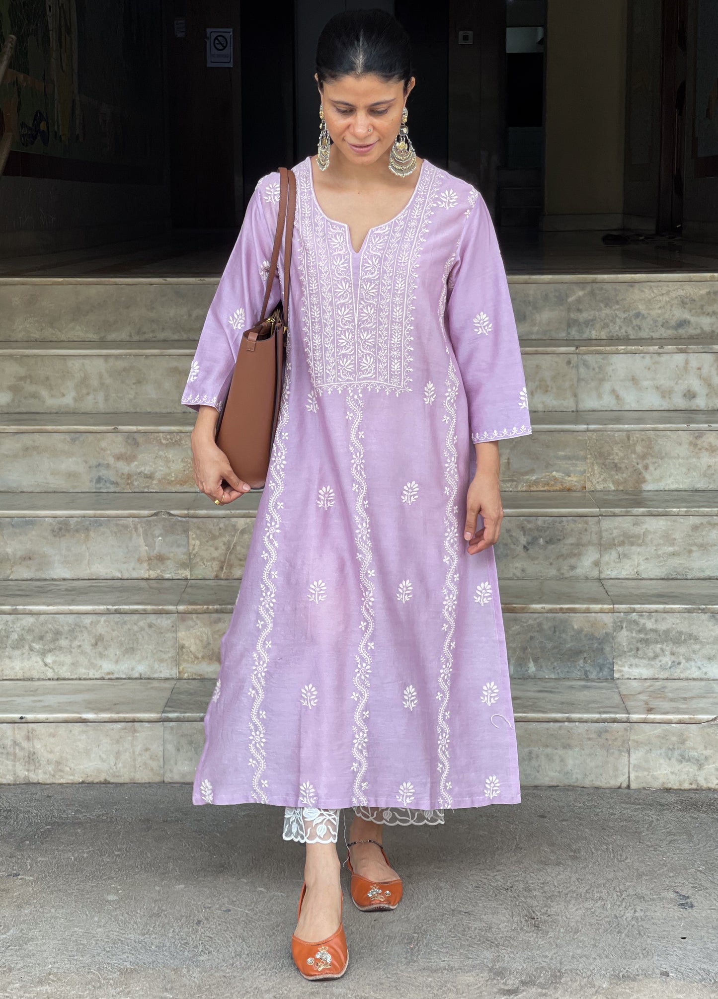 Handembroidered Chikankari Chanderi silk Kurta