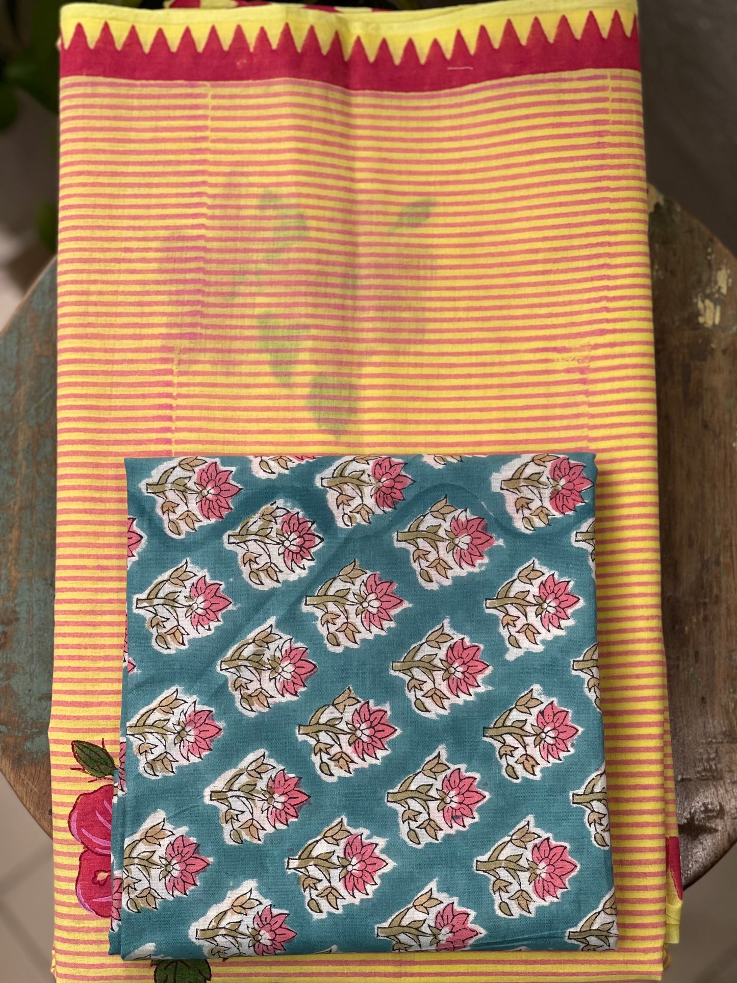Handloom Cotton Sarees in handblock printed.
