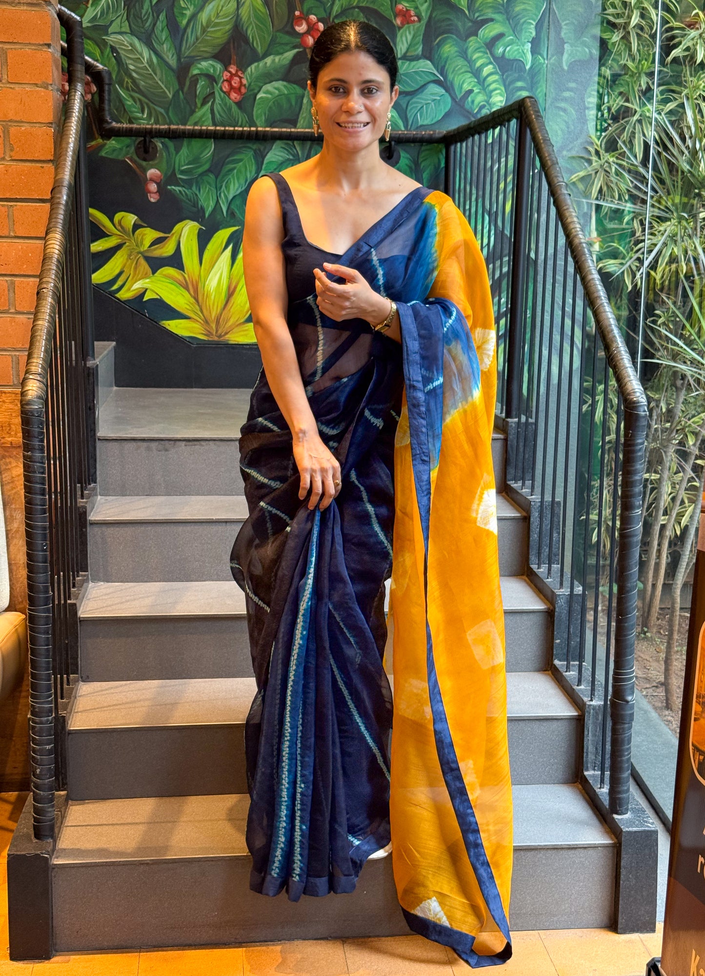 Handloom Organza Silk Saree in Handmade Arashi Nui Shibori With Mulberry Silk Borders.