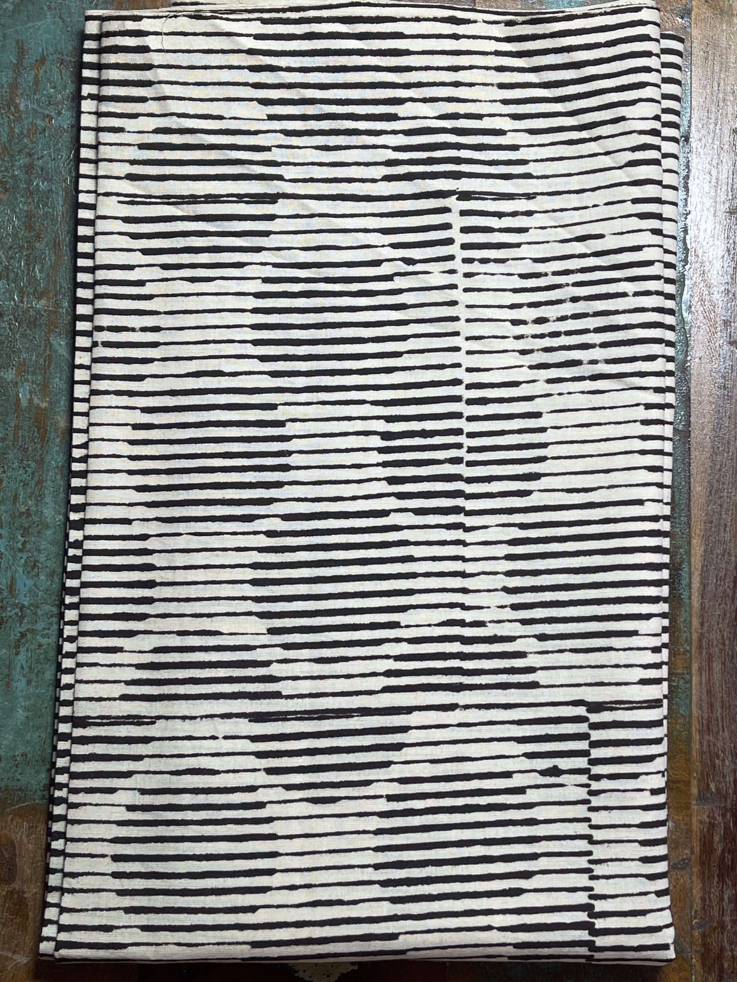 Handmade Natural Dyed Handblock Bagru / Dabu Printed Kota Doria Saree With Dabu Patch Border.