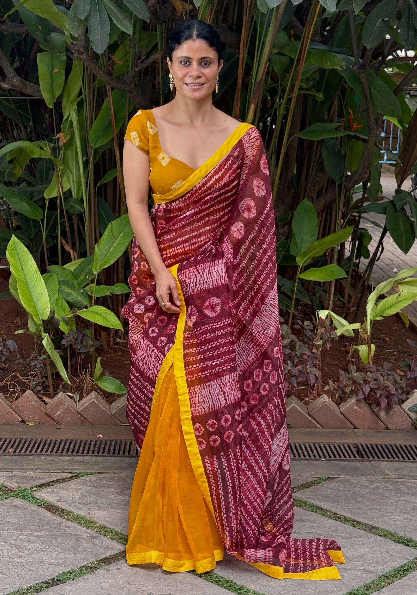 Handloom Organza Silk Saree in Handmade Ori Nui Shibori With Mulberry Silk Borders.