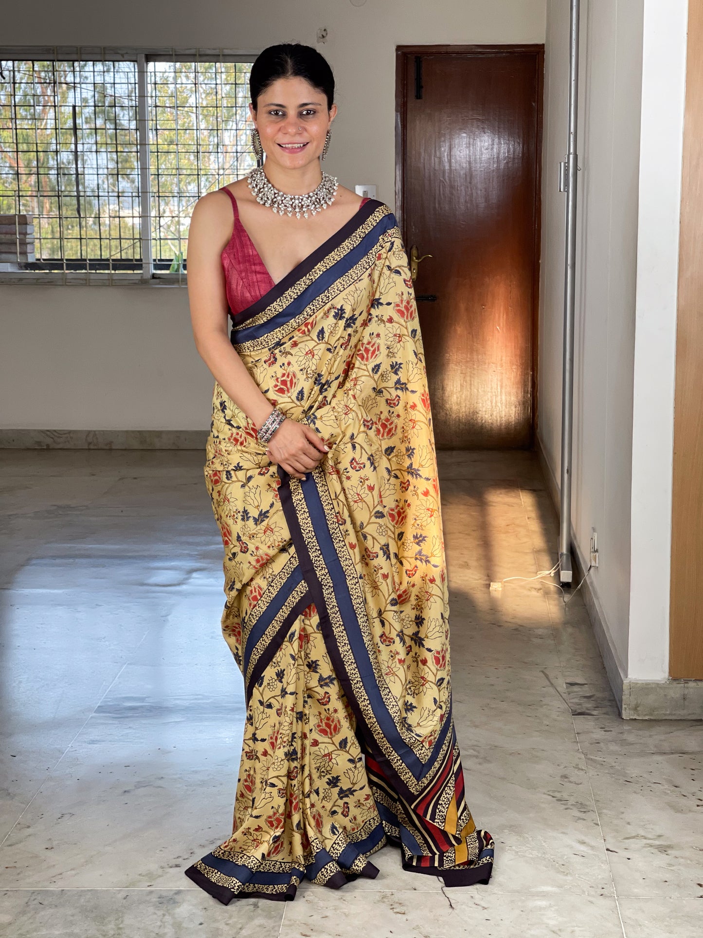 Natural Dyed Handblock Printed Mulberry Silk Saree