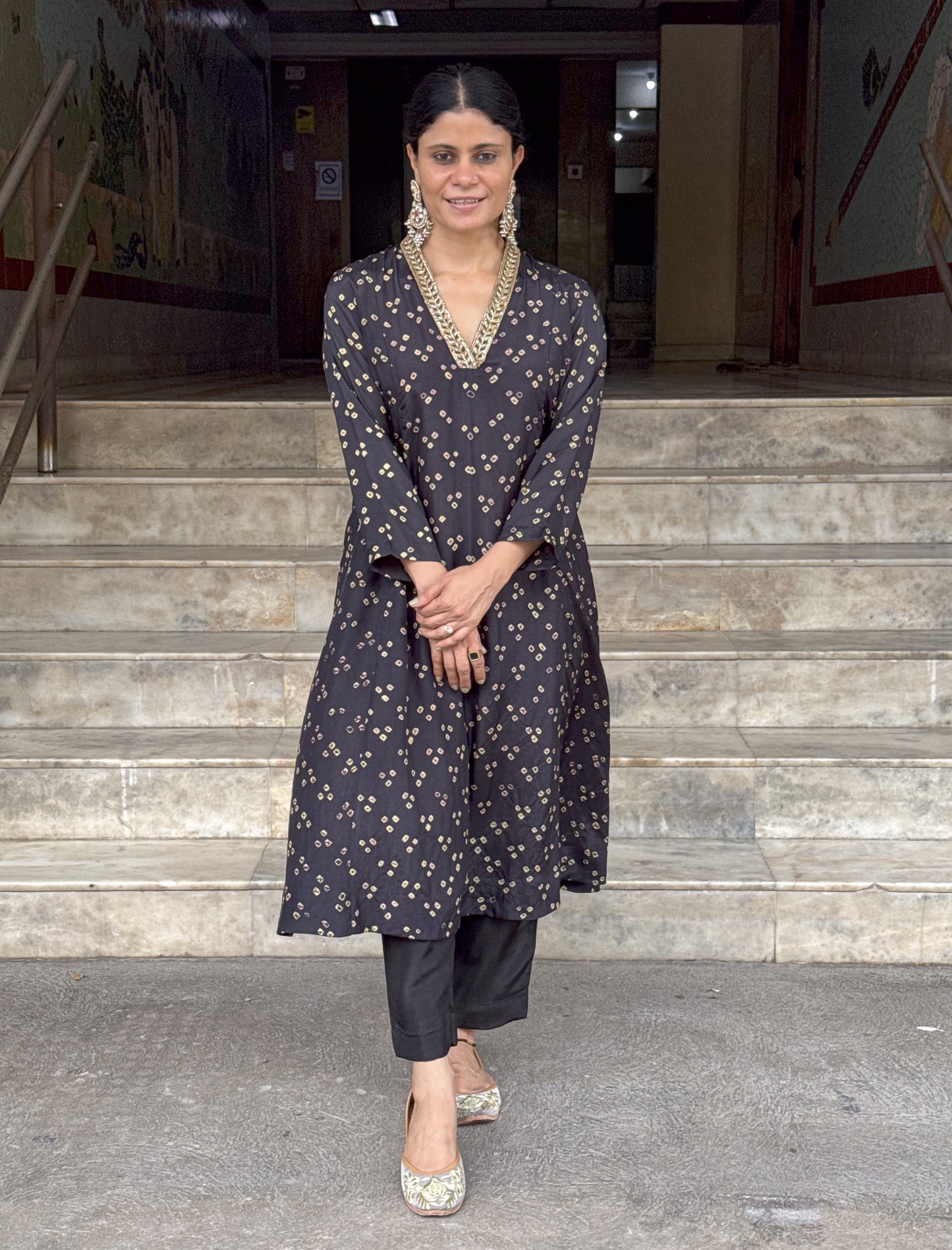 Handmade & Handembroidered Bandhini Silk Kurta set