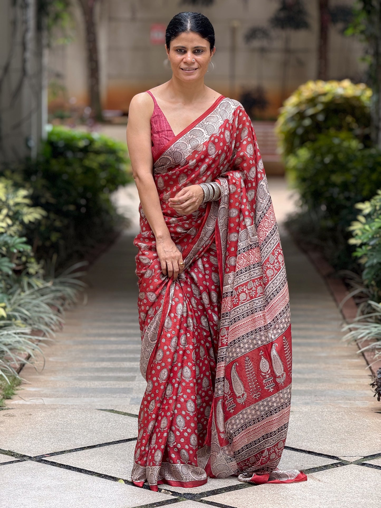 Handloom Kota Silk with Handblock Bagh Printed.