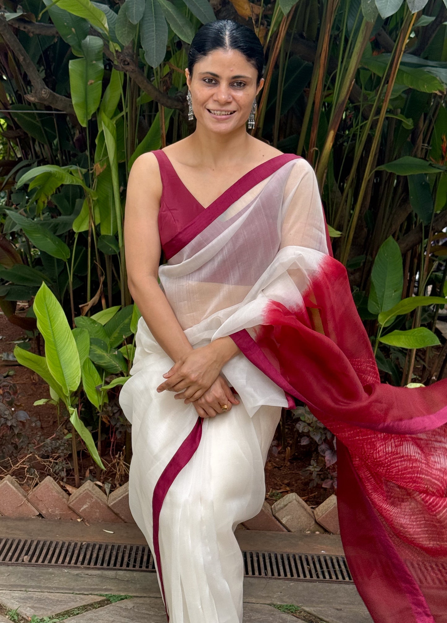 Handloom Organza Silk Saree in Handmade Arashi Shibori With Mulberry Silk Borders.