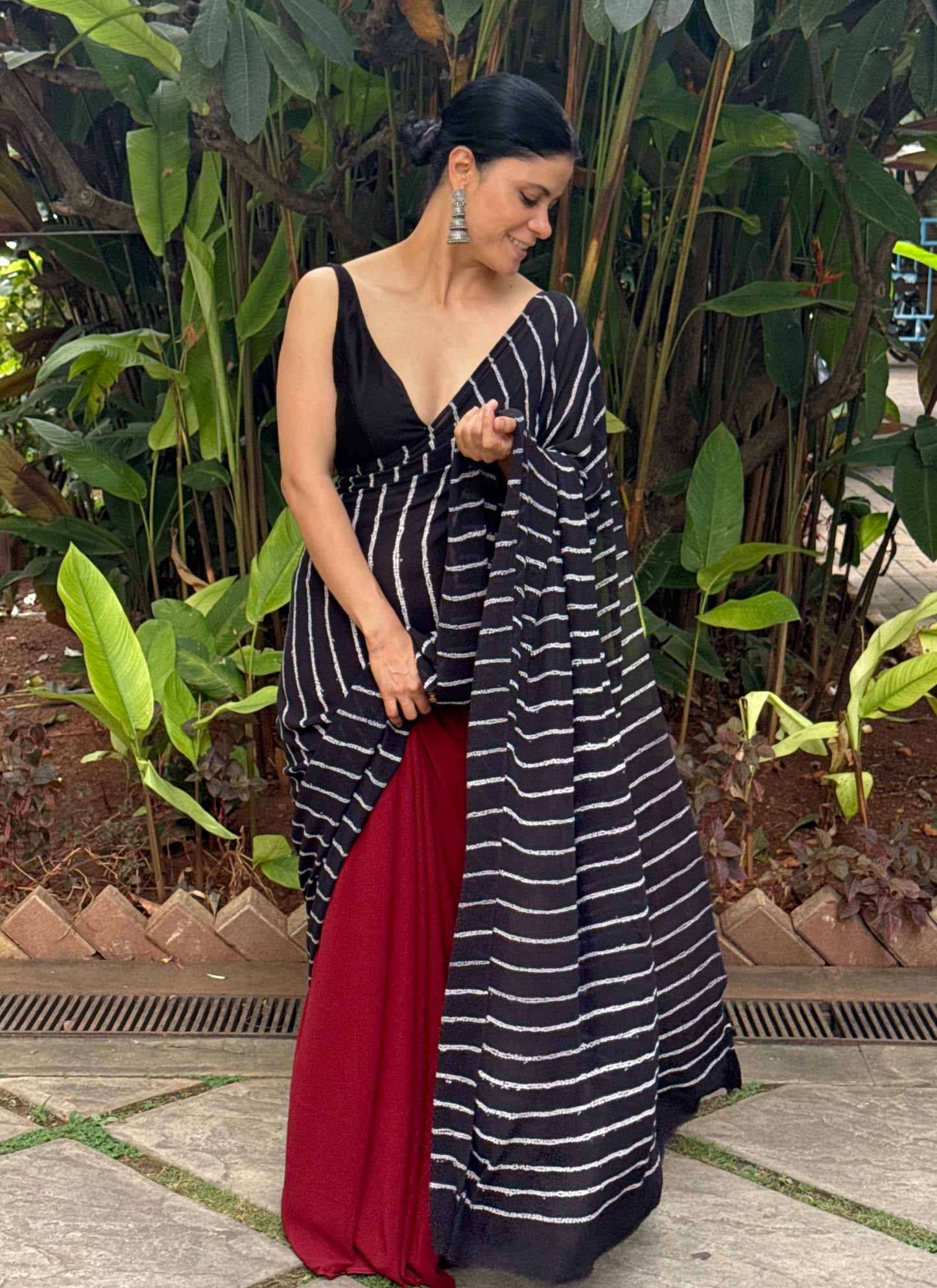 Handloom Georgette Silk Saree in Handmade Nui Shibori.