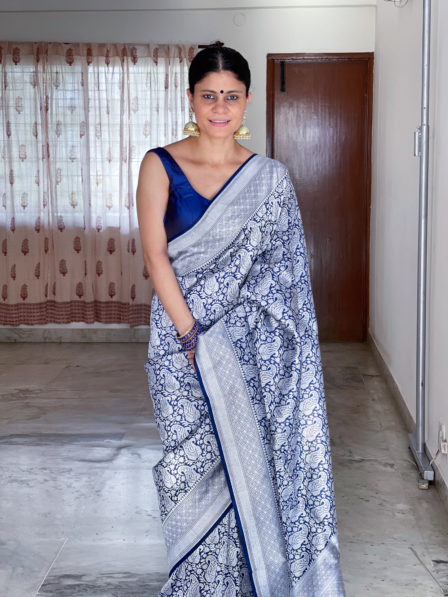 Blue Colour with Silver Handloom brocade Katan Silk Banarasi Saree