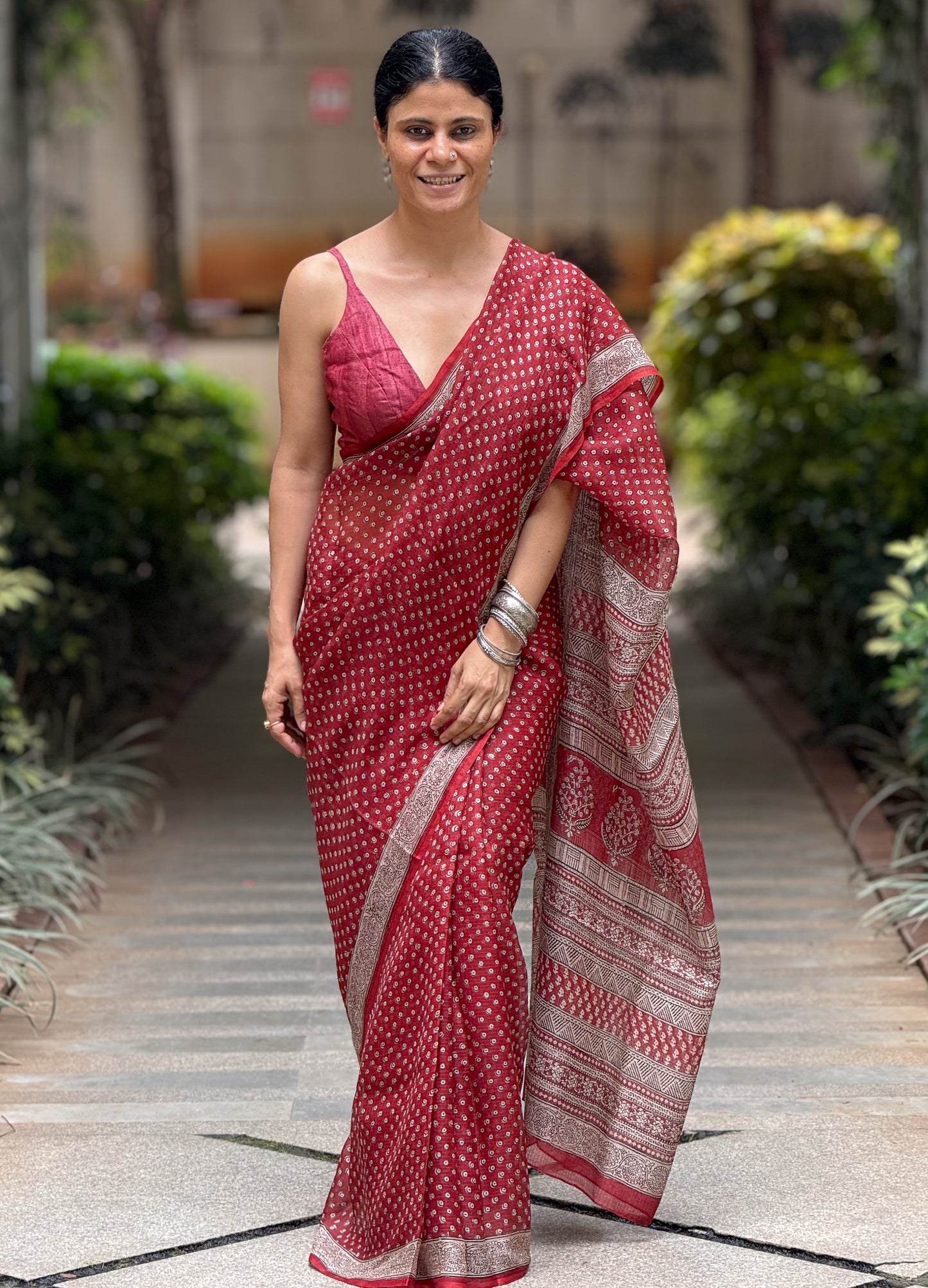 Handloom Kota Silk With Handblock Bagh Printed.