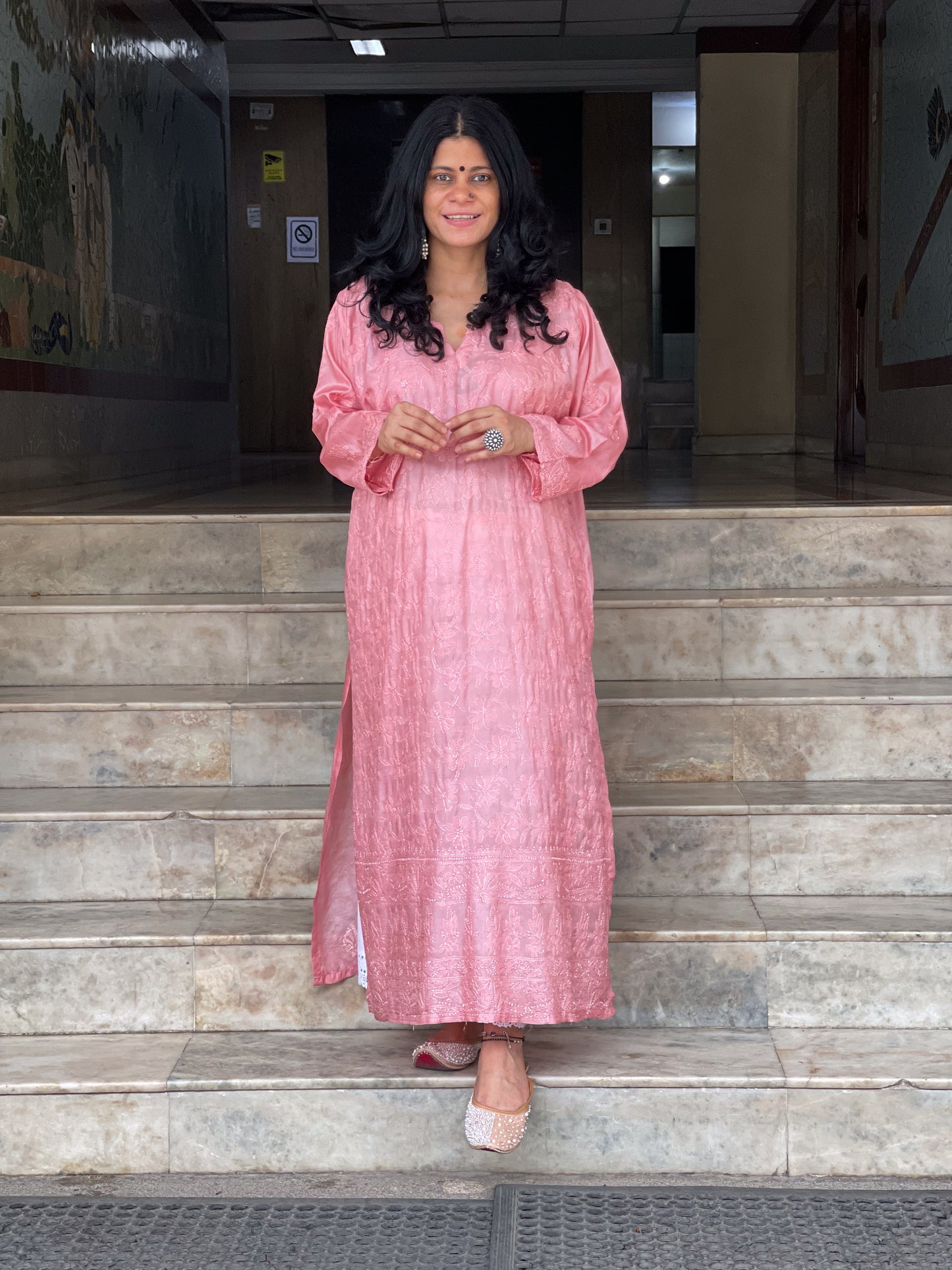 Hand Embroidered Chikankari Tussar silk Kurta
