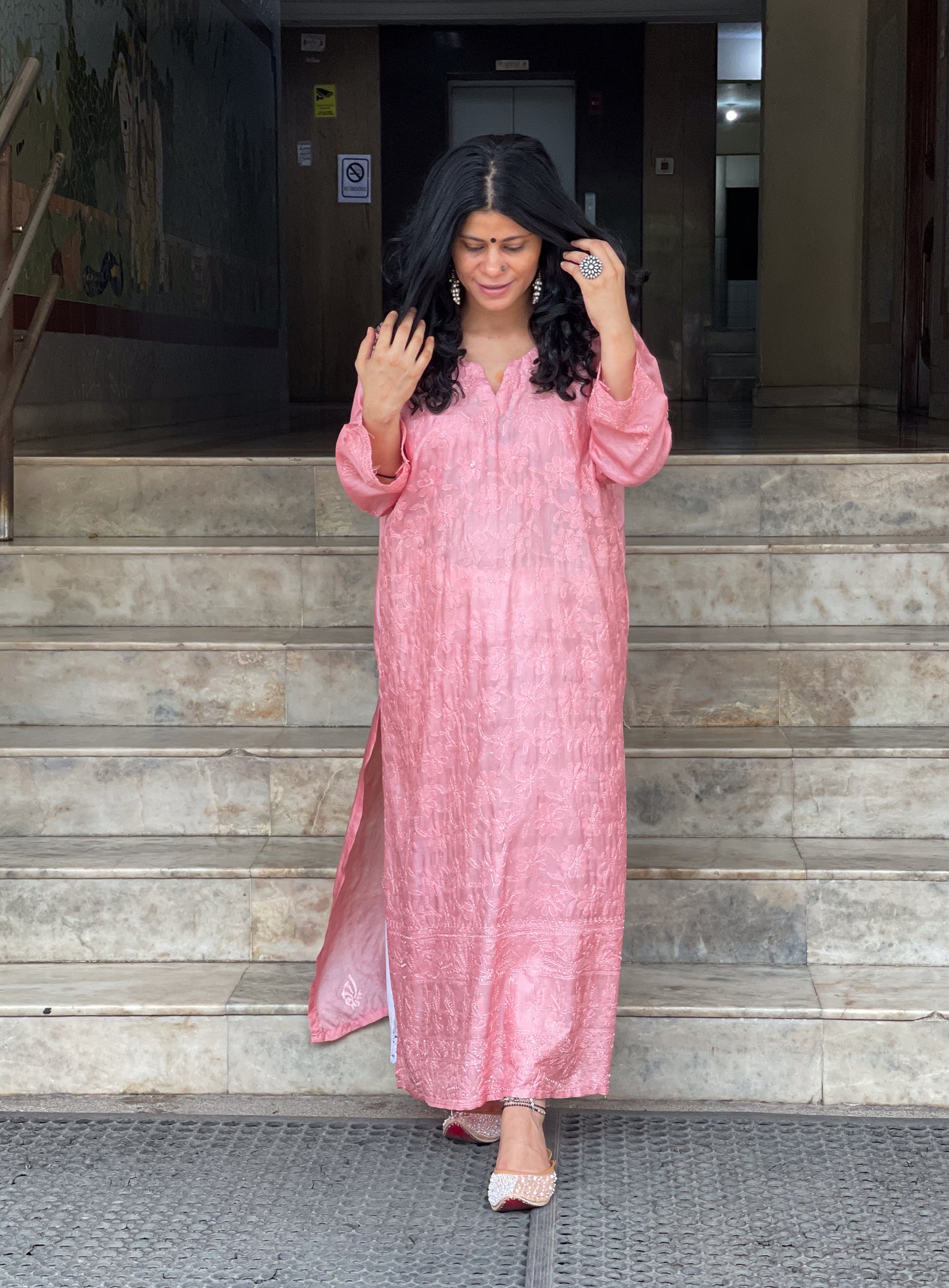 Hand Embroidered Chikankari Tussar silk Kurta