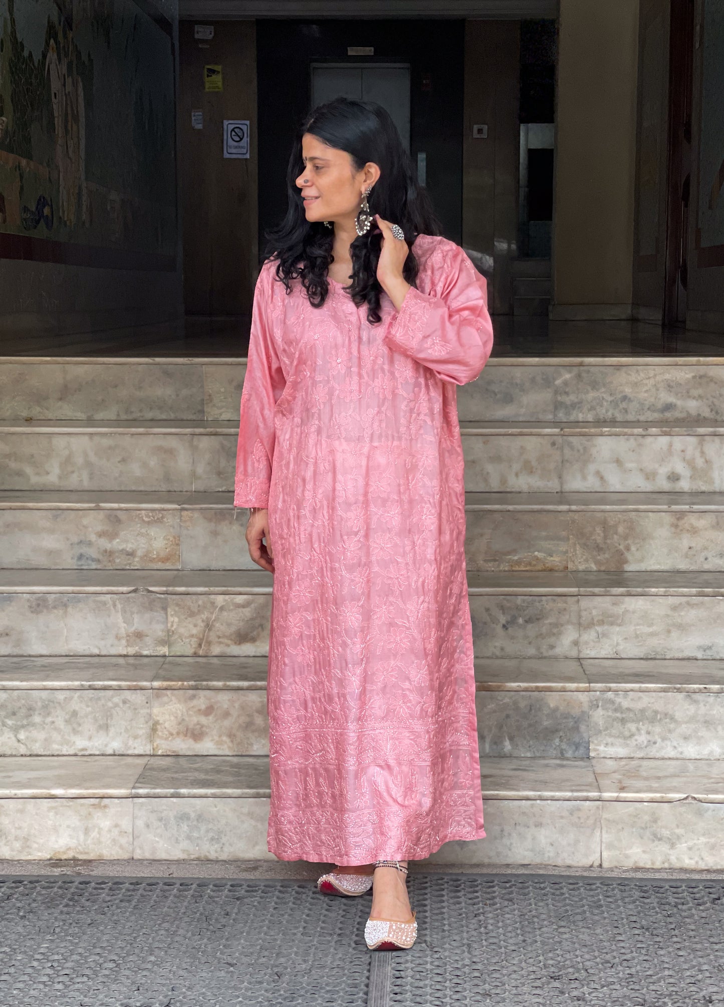 Hand Embroidered Chikankari Tussar silk Kurta