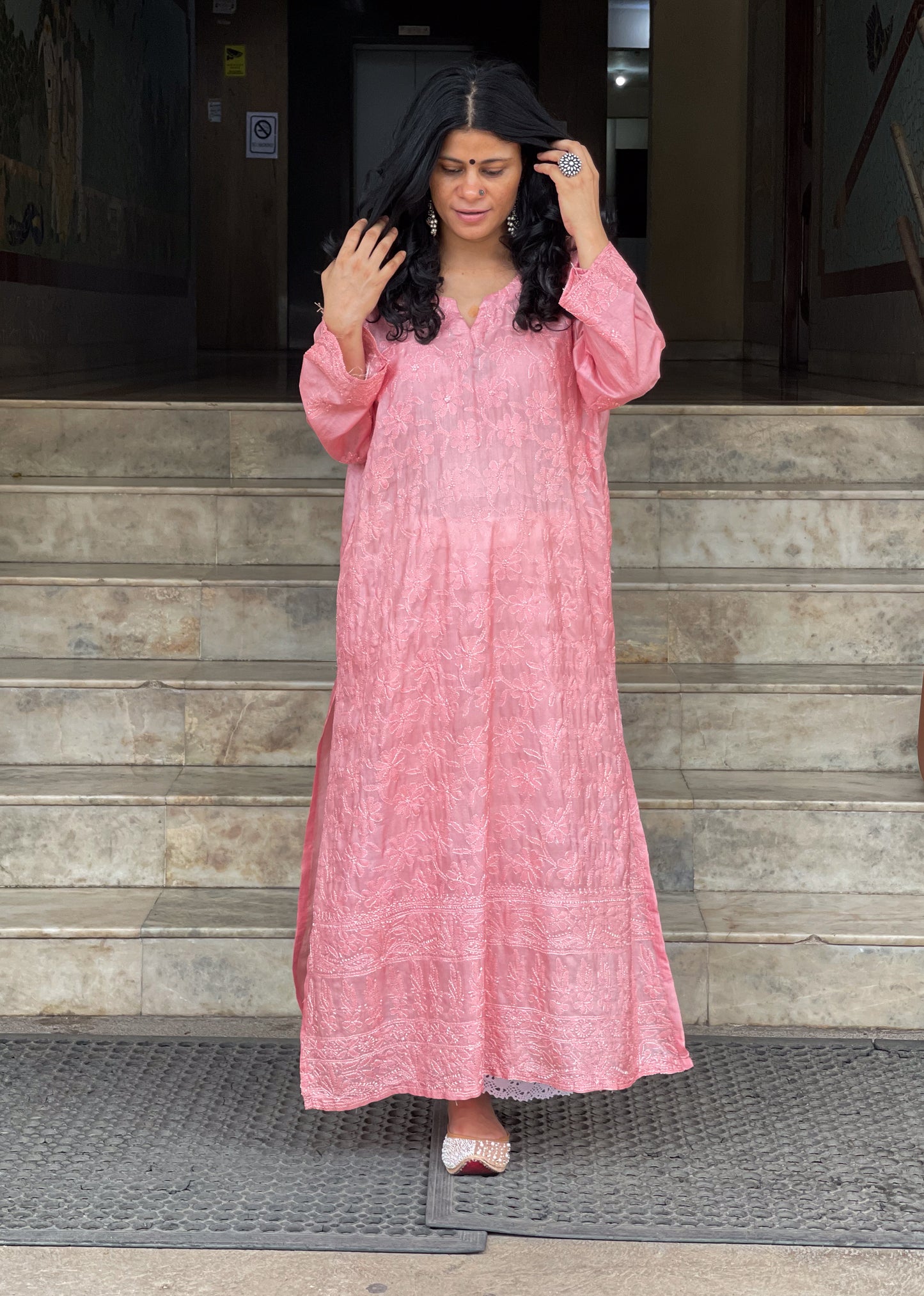 Hand Embroidered Chikankari Tussar silk Kurta