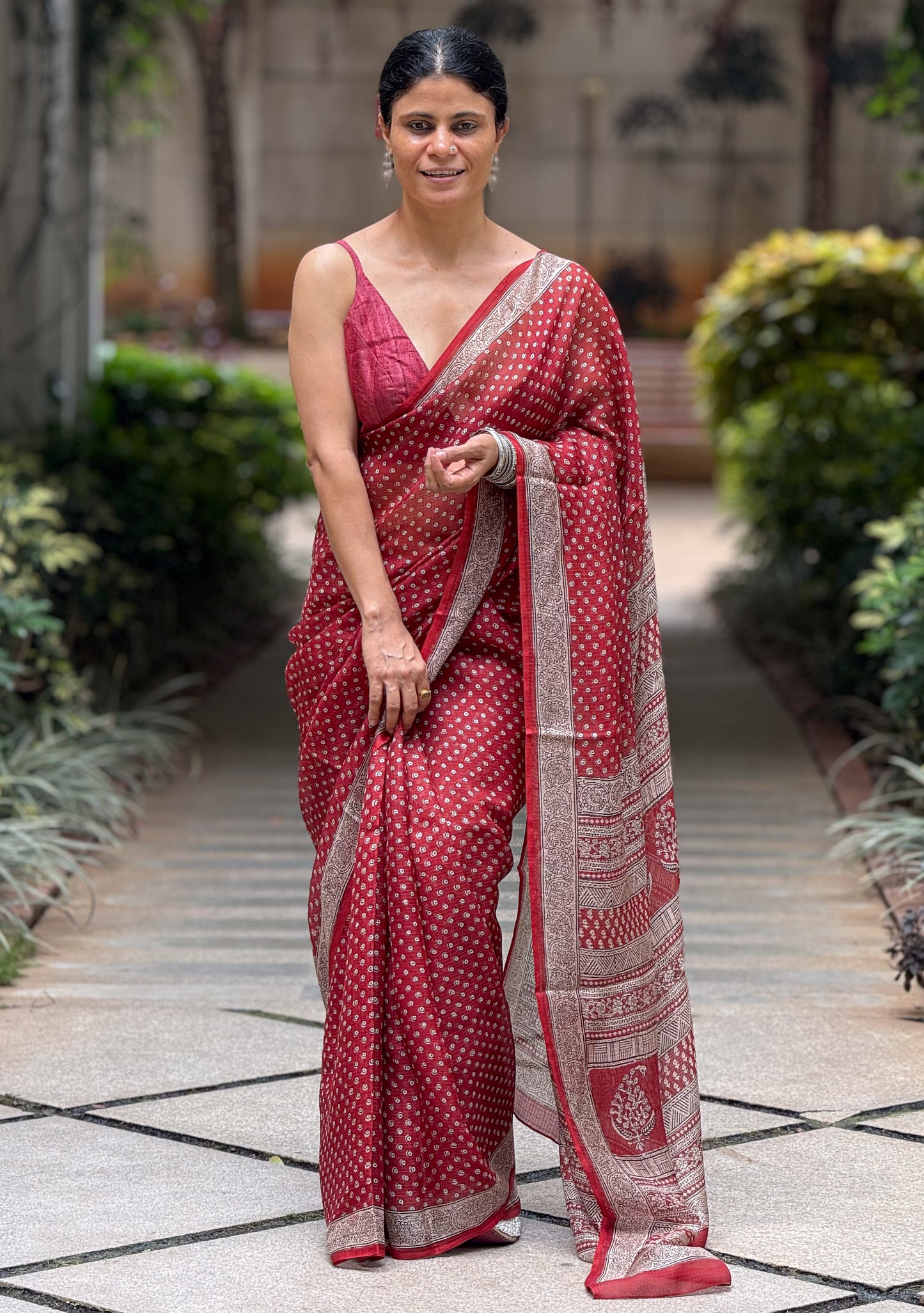 Handloom Kota Silk With Handblock Bagh Printed.