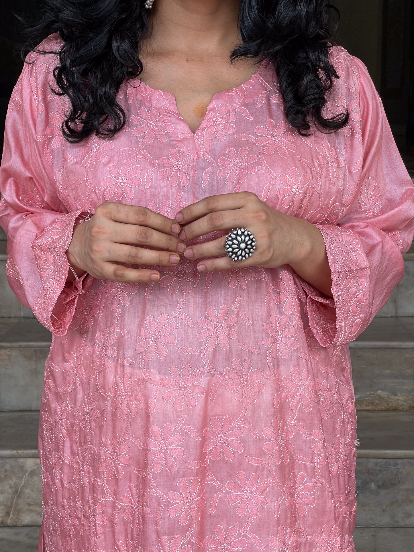 Hand Embroidered Chikankari Tussar silk Kurta