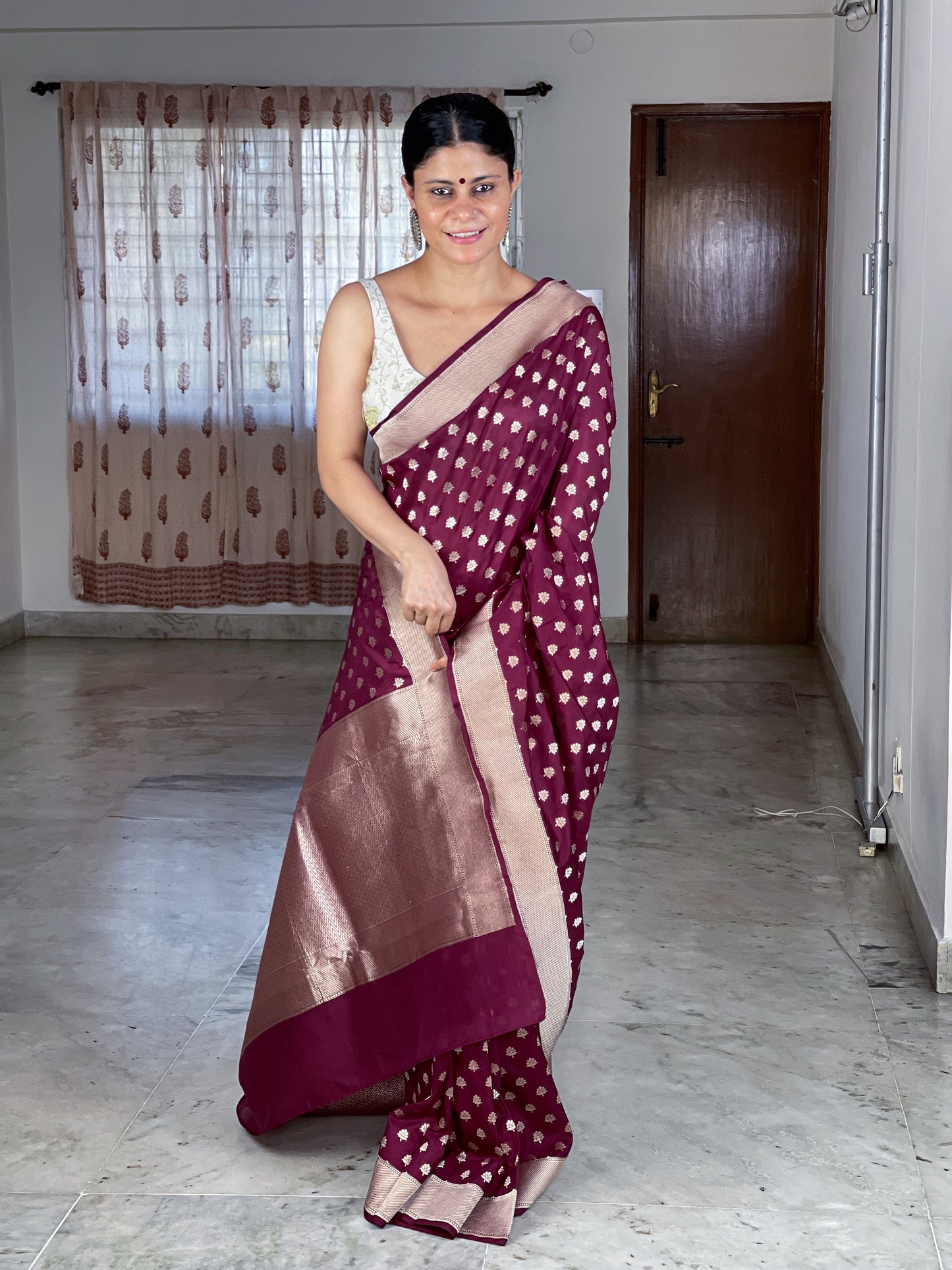 Magenta Colour Cut Work Handloom Katan Silk Banarasi Saree