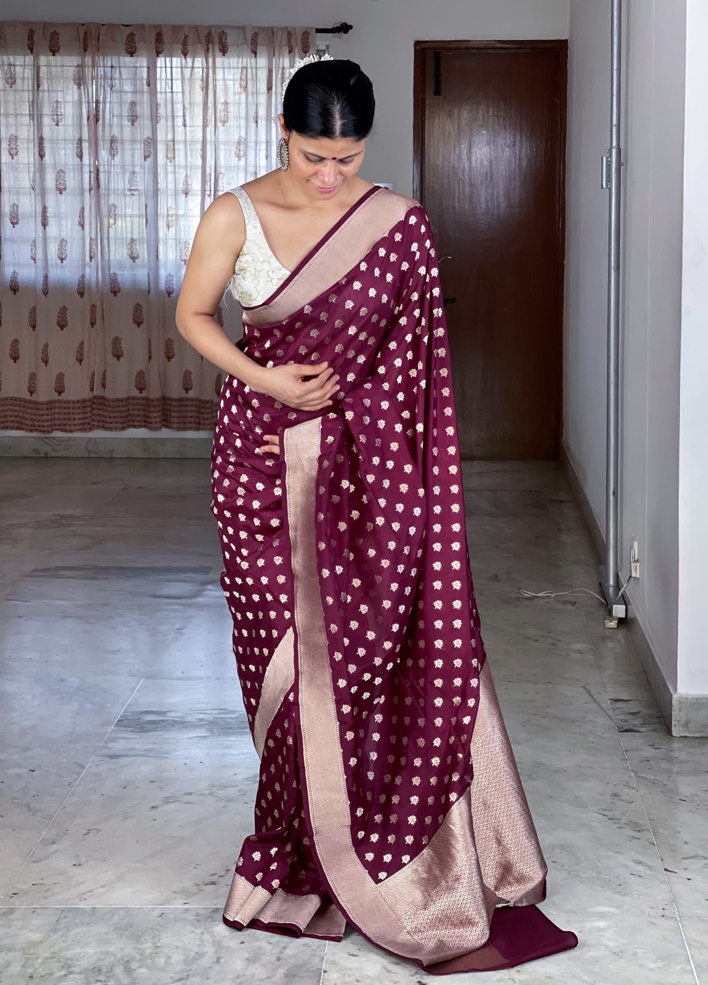 Magenta Colour Cut Work Handloom Katan Silk Banarasi Saree