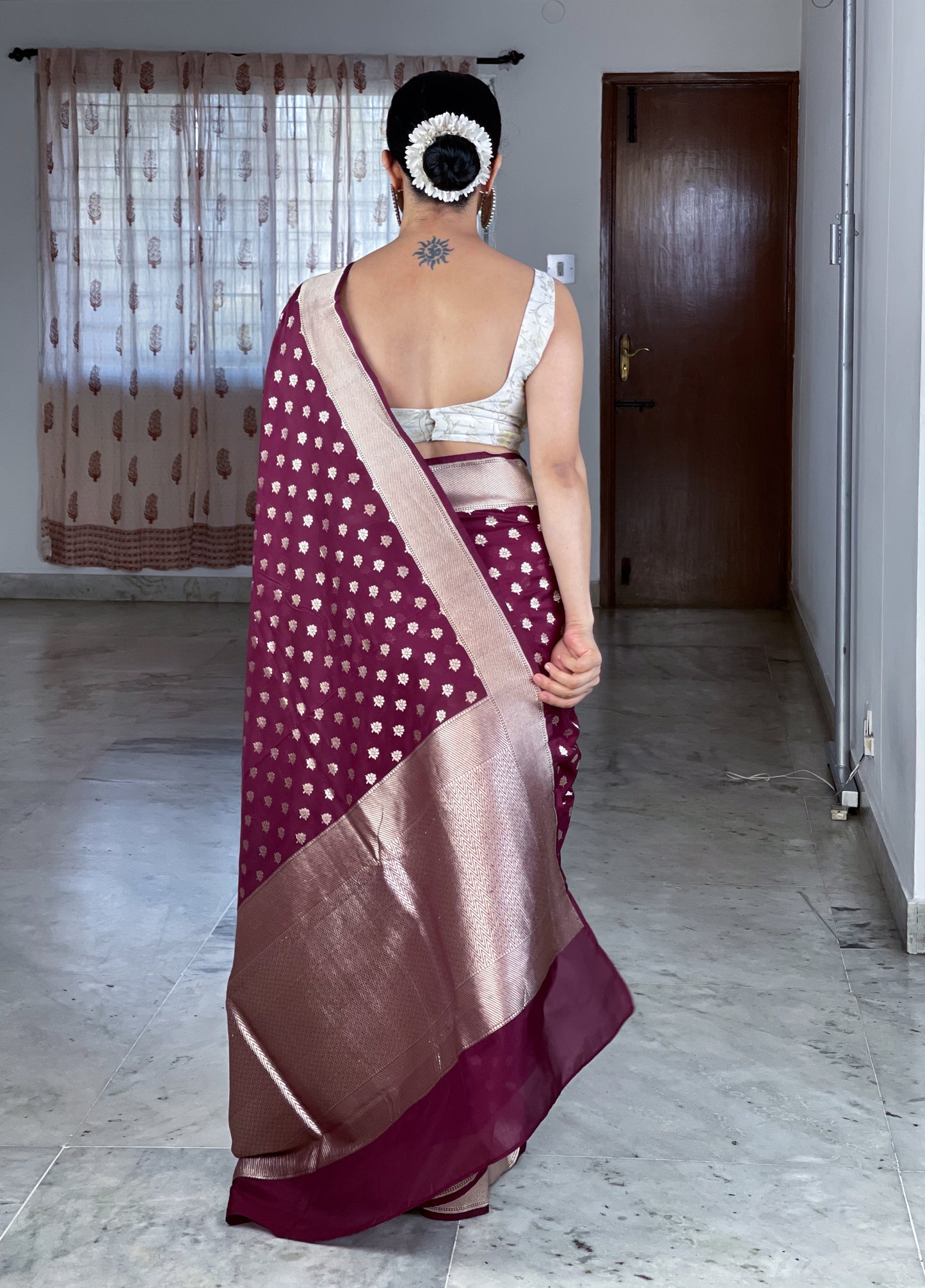 Magenta Colour Cut Work Handloom Katan Silk Banarasi Saree