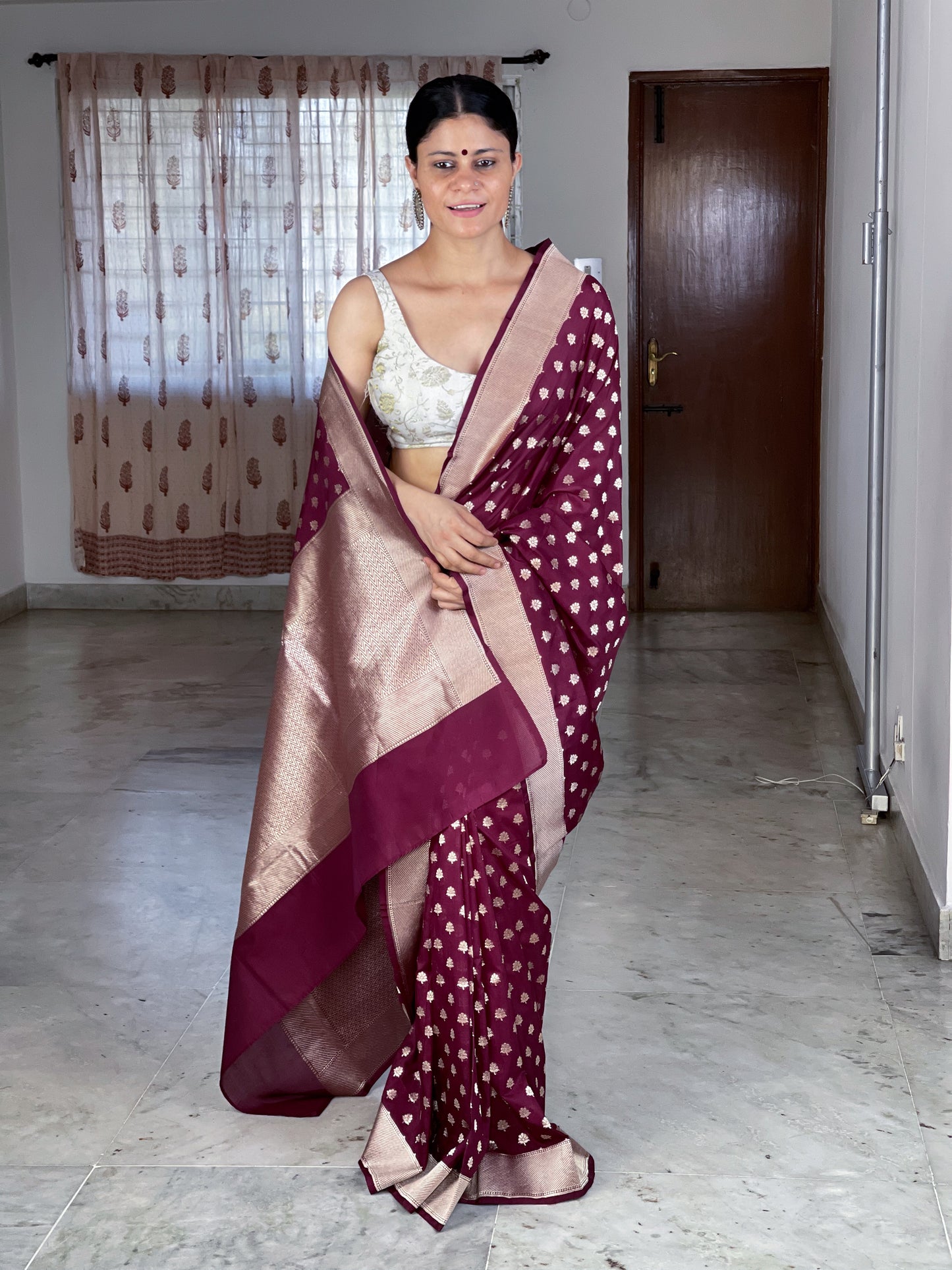 Magenta Colour Cut Work Handloom Katan Silk Banarasi Saree
