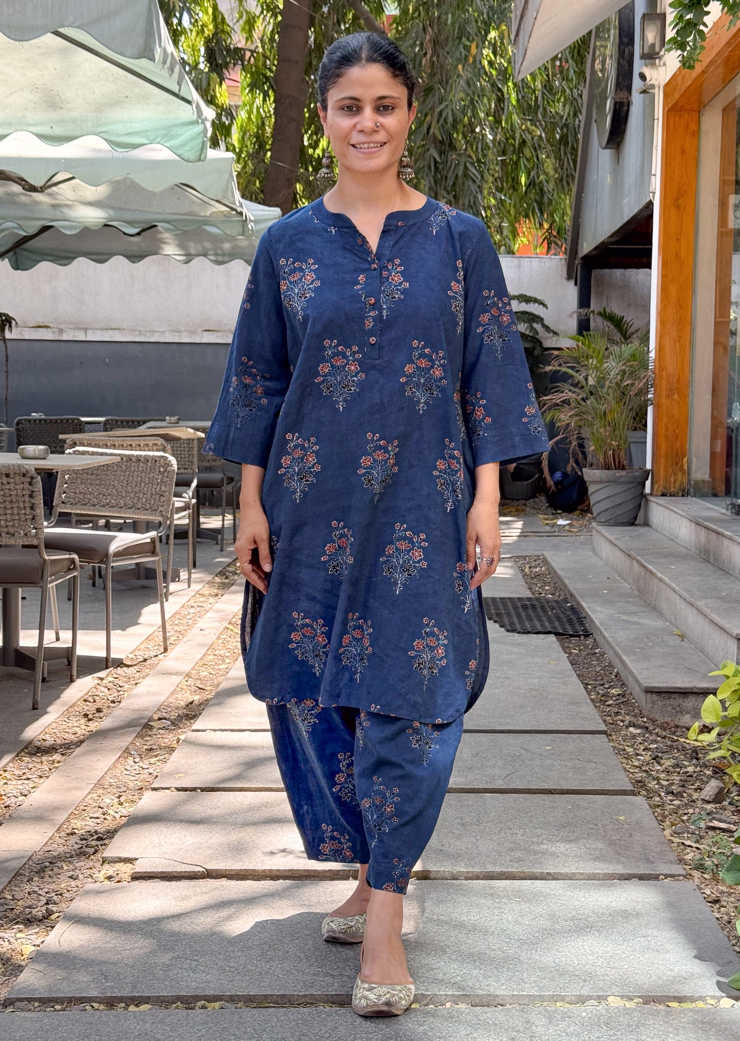 Handblock Printed Natural Dyed Ajrakh Cotton Kurta