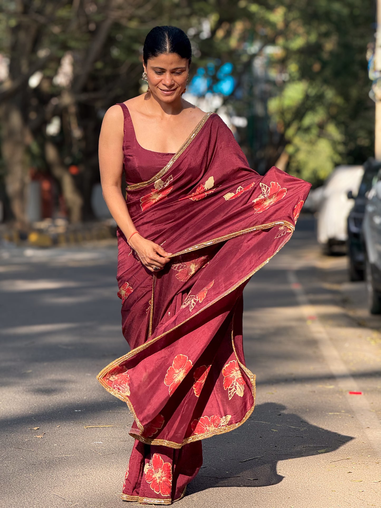 Handloom Hand Block Printed & Hand Embroidered Mulberry Silk Saree