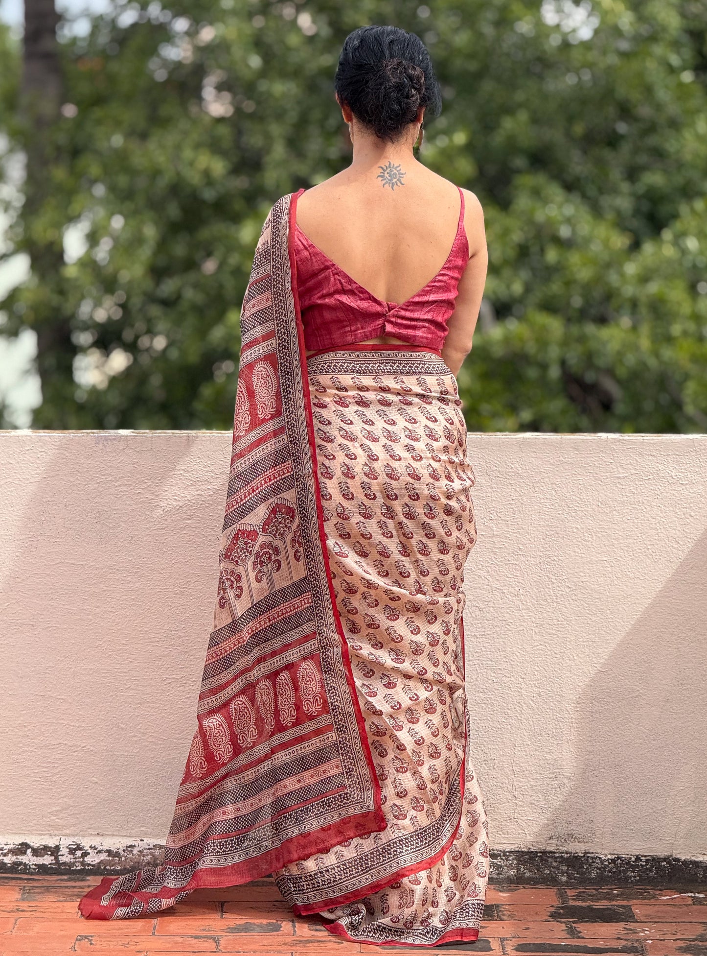 Handloom Kota Silk With Handblock Bagh Printed.