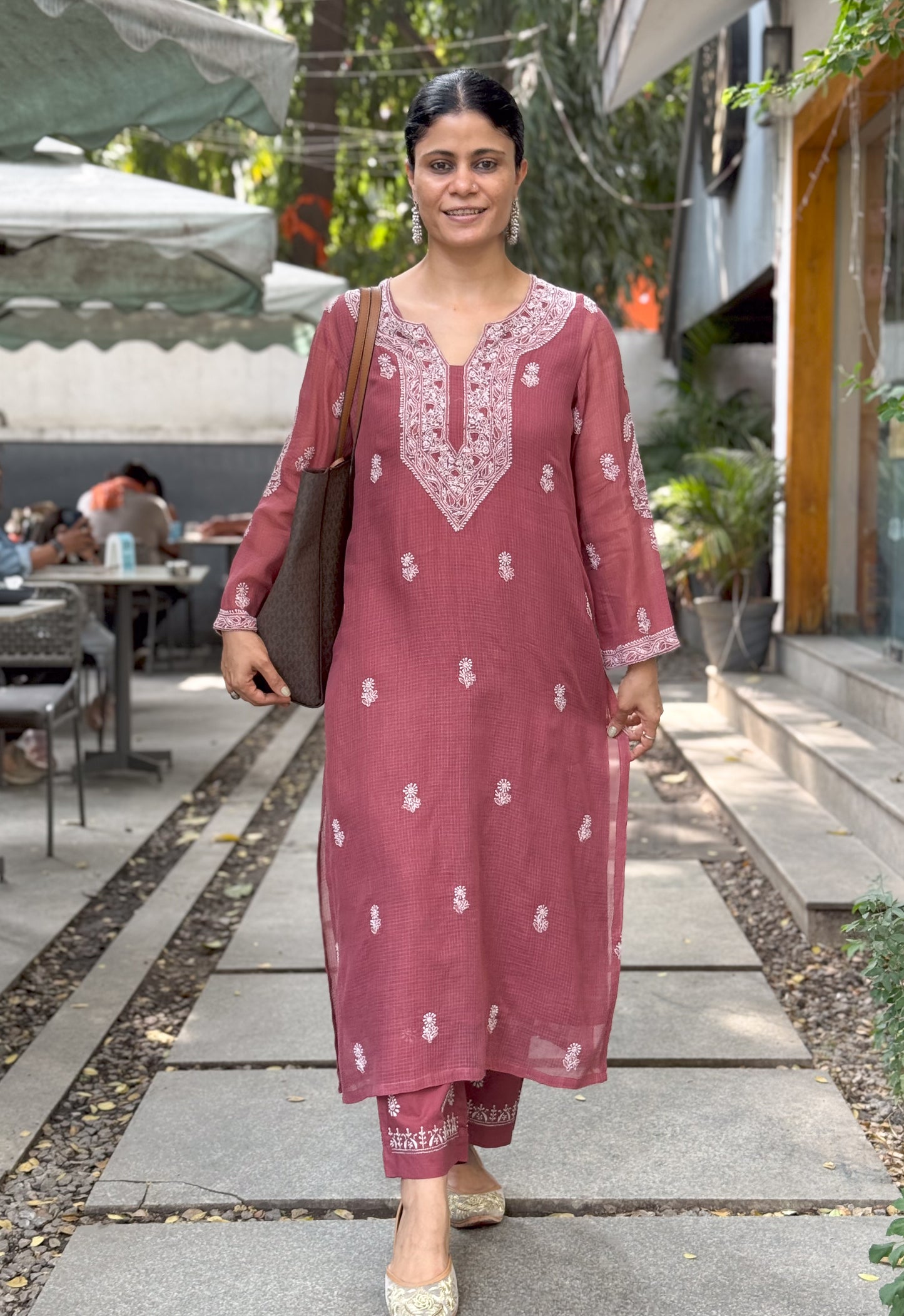 Handembroidered Chikankari Organza Kurta With Lining and Dupatta