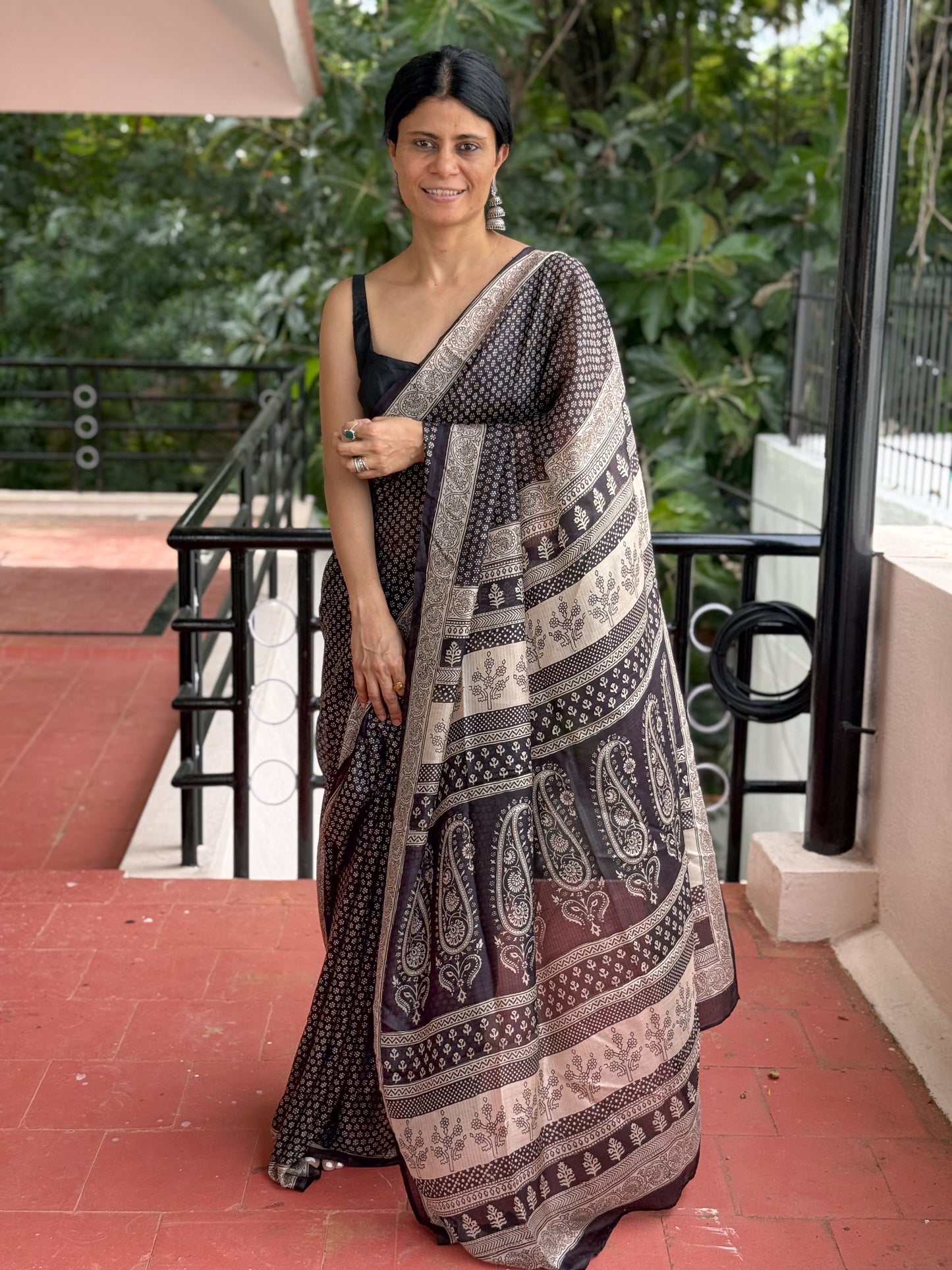 Handloom Kota Silk With Handblock Bagh Printed.