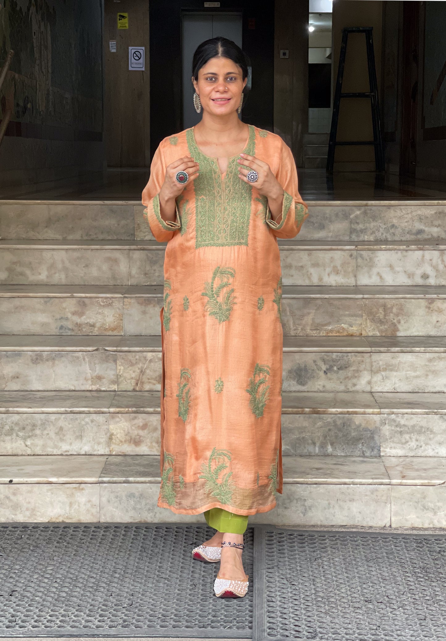 Handembroidered Chikankari Kotasilk Kurta With Lining