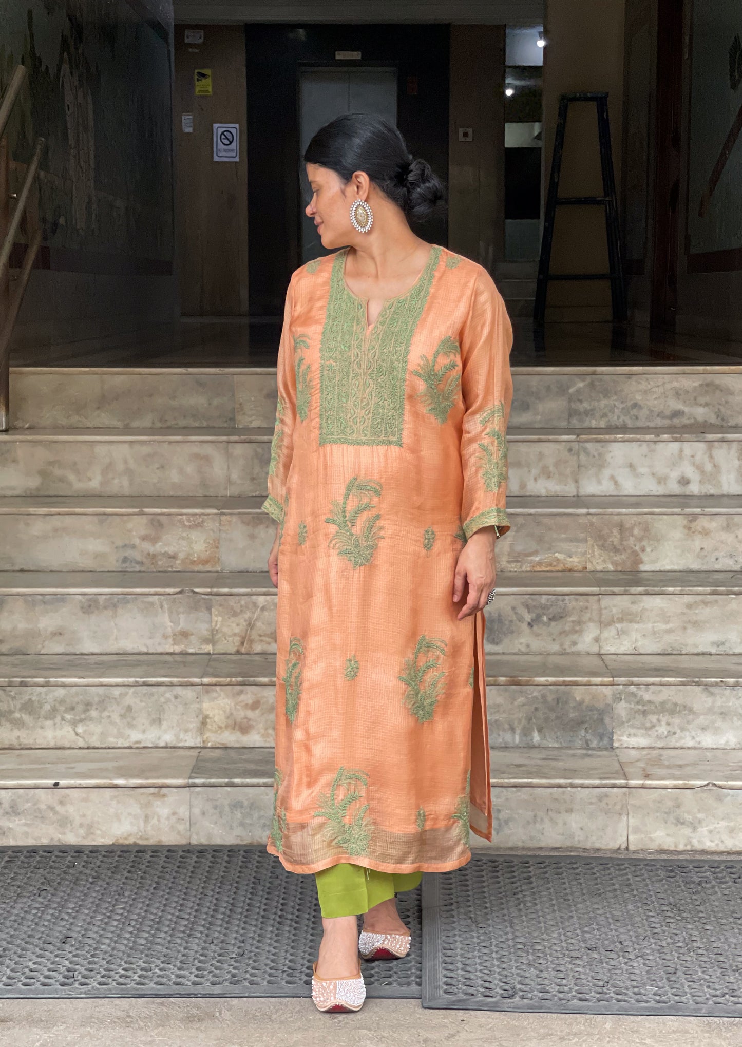 Handembroidered Chikankari Kotasilk Kurta With Lining