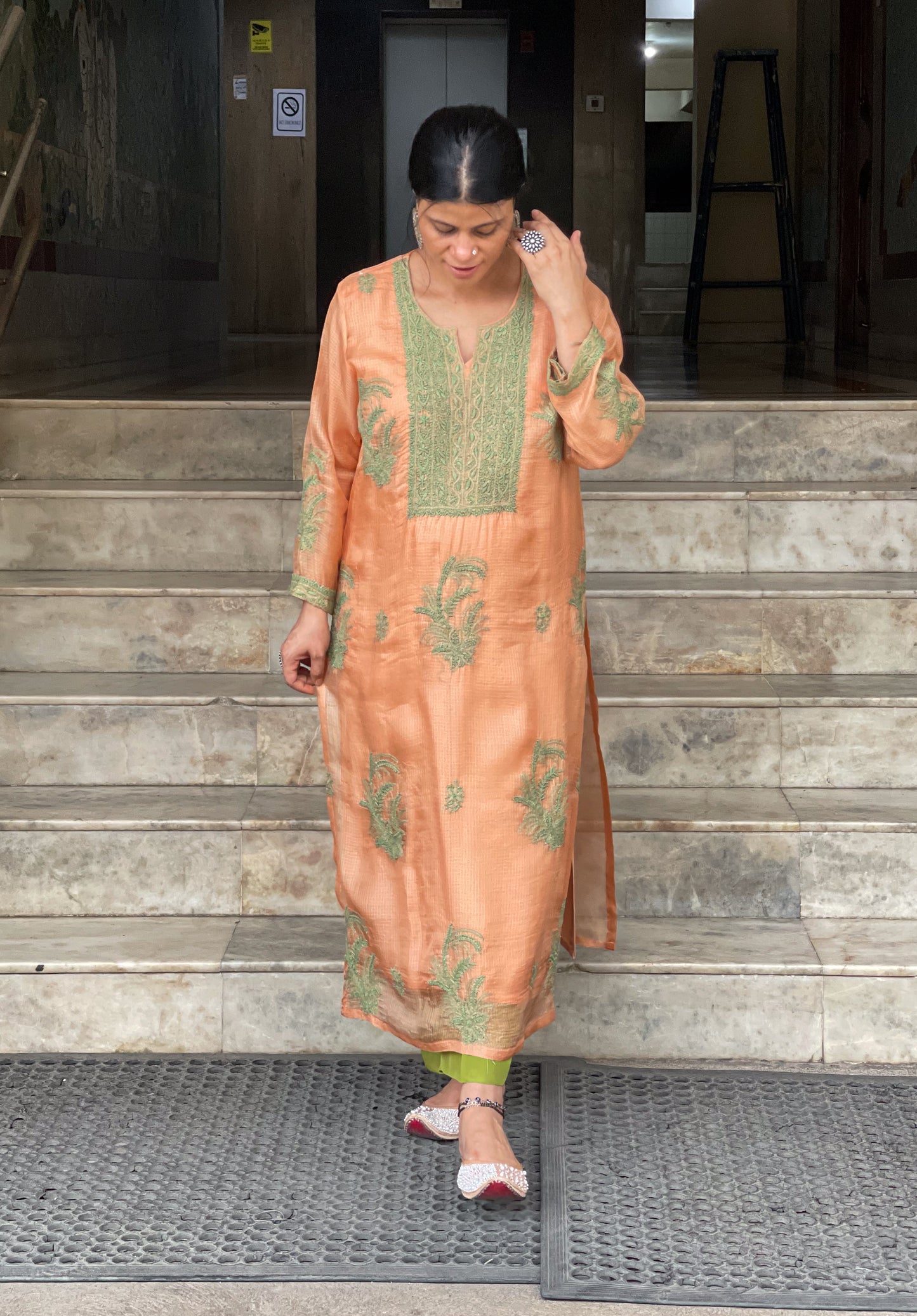 Handembroidered Chikankari Kotasilk Kurta With Lining