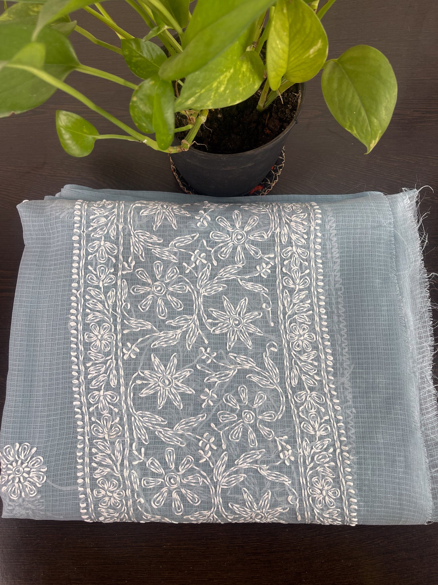 Hand Embroidered Chikankari Kota Doria Dupatta