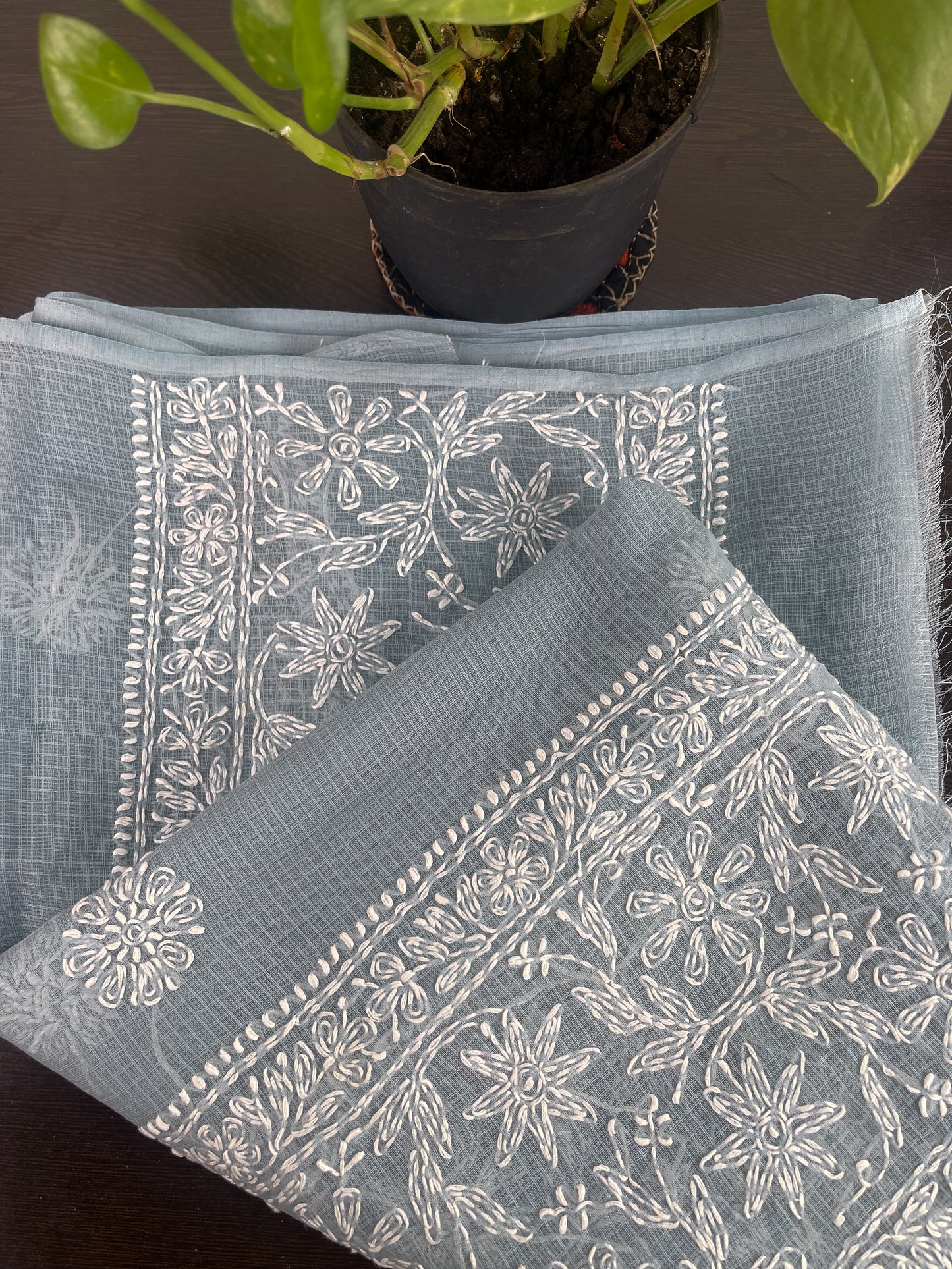 Hand Embroidered Chikankari Kota Doria Dupatta