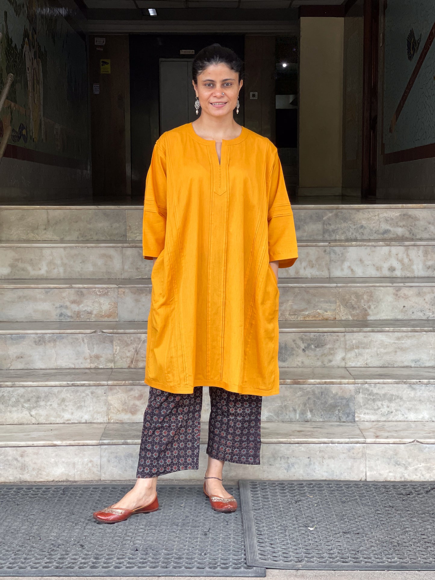 Handmade Pure Khadi Cotton Kurta with pant in Ajrakh.
