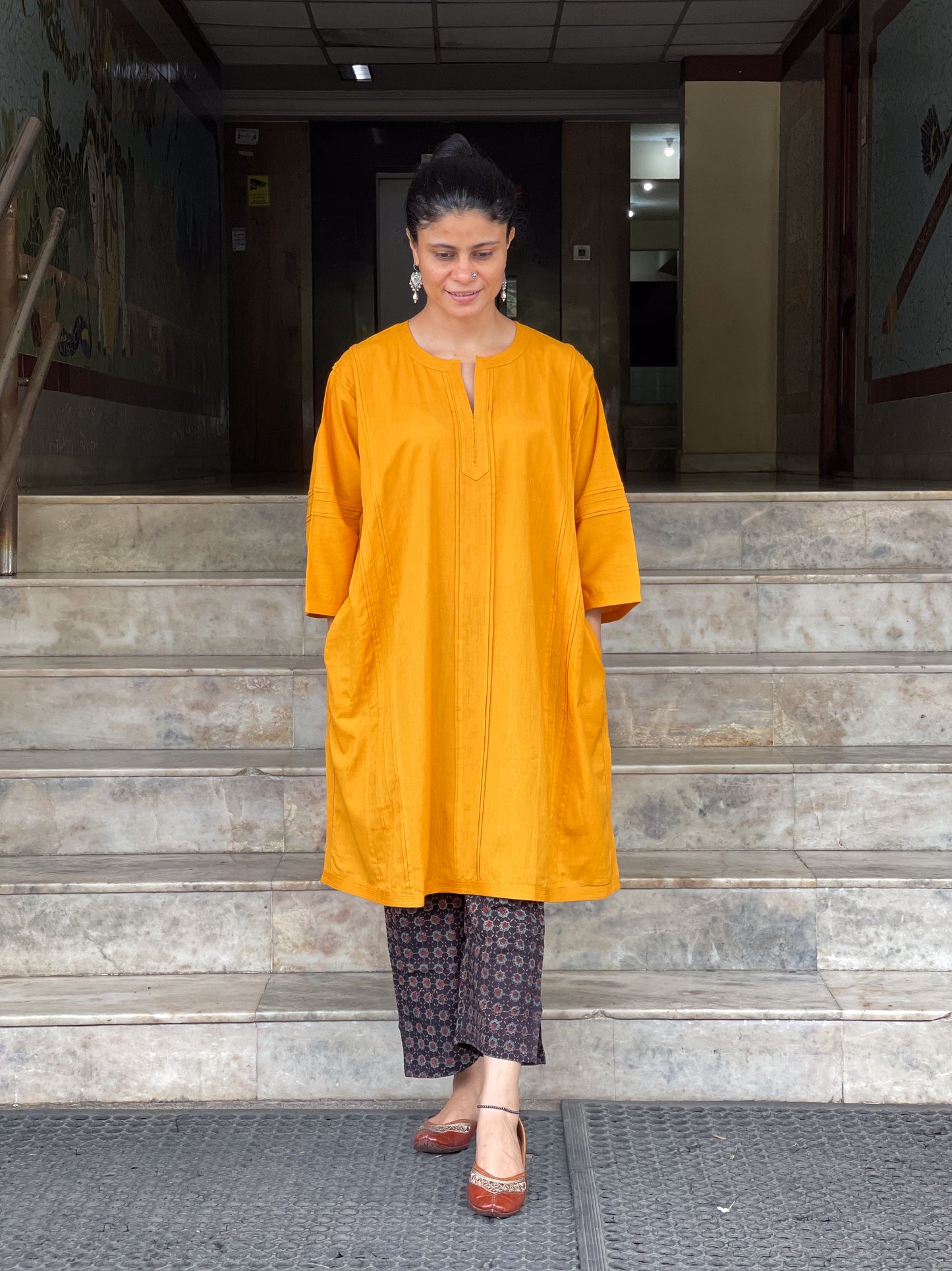 Handmade Pure Khadi Cotton Kurta with pant in Ajrakh.