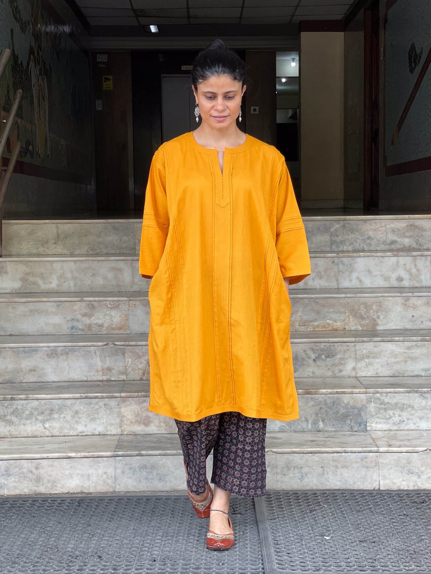 Handmade Pure Khadi Cotton Kurta with pant in Ajrakh.